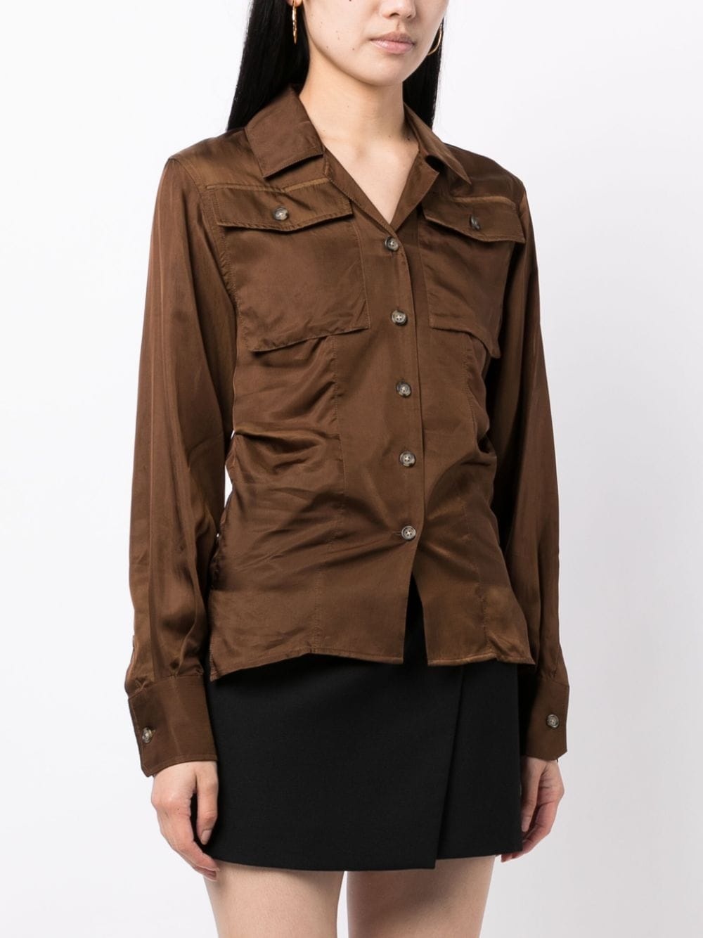 long-sleeve satin-finish shirt - 3