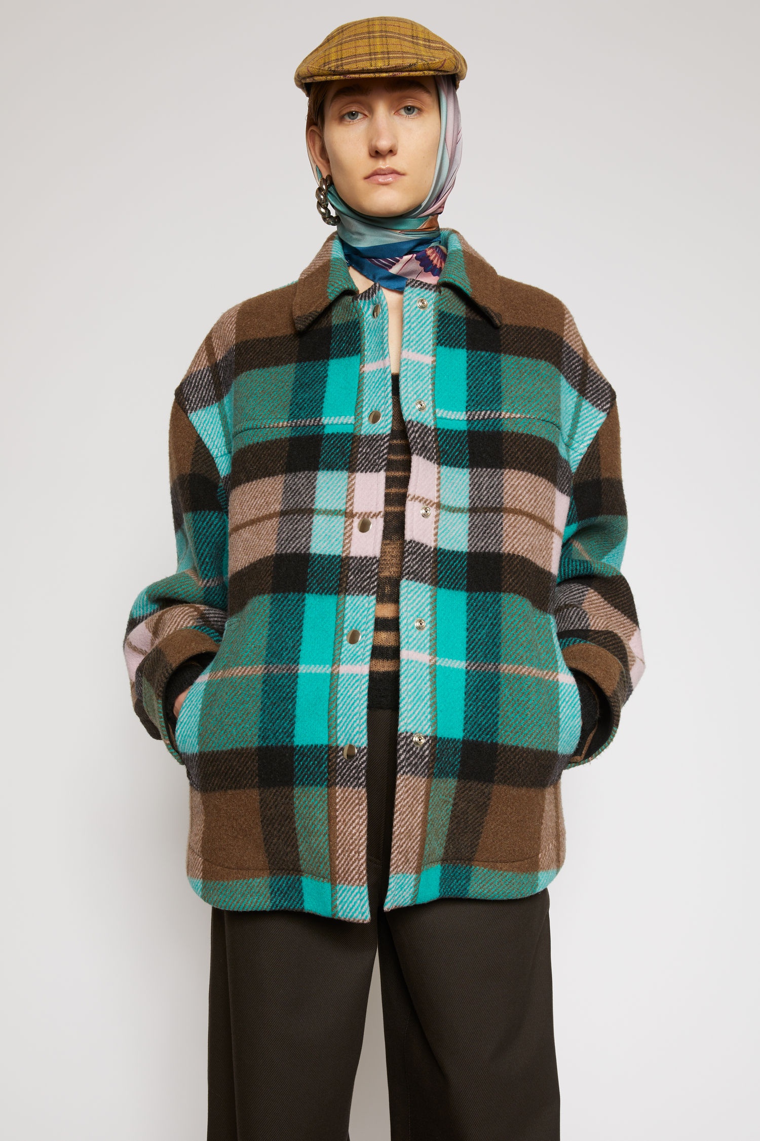 Checked overshirt turquoise/brown - 5