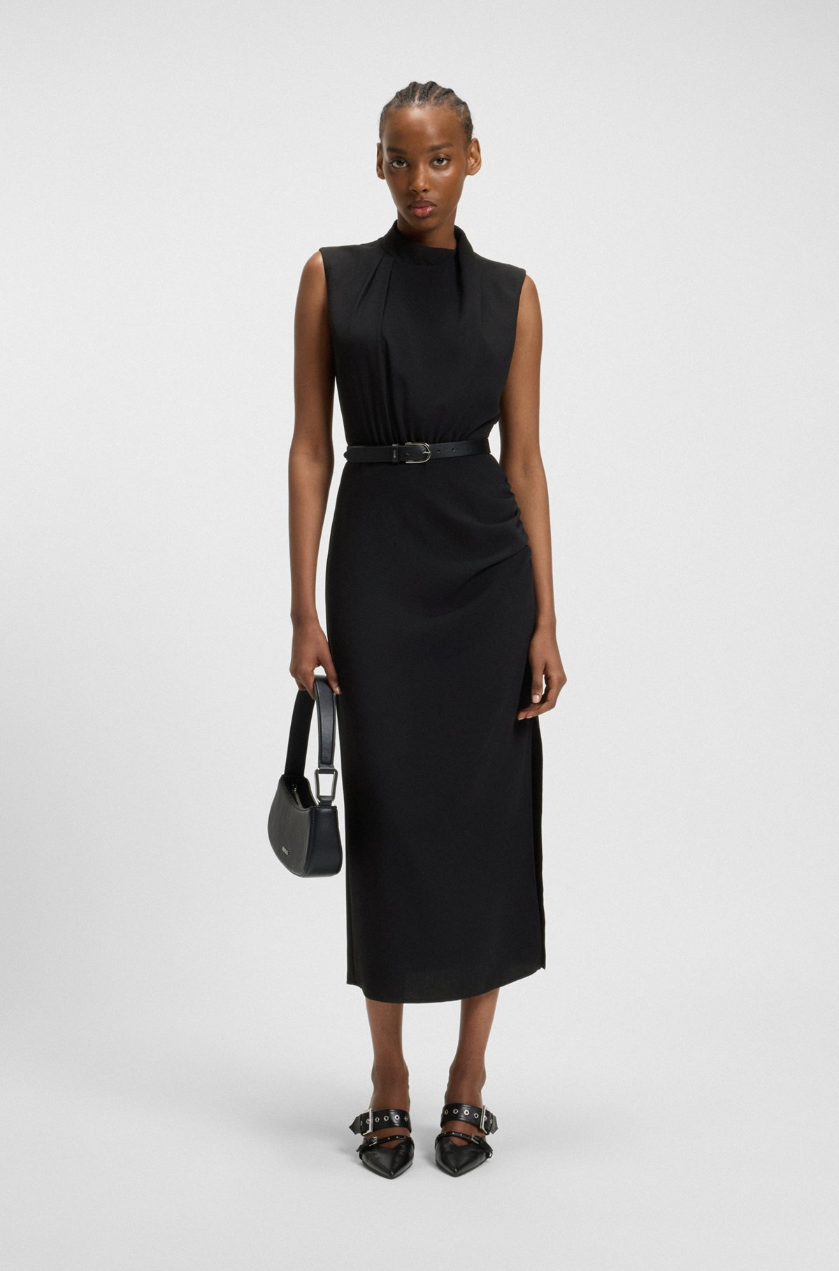 LONG-LENGTH DRESS IN CREPE WITH DRAPED MOCK NECKLINE - 2