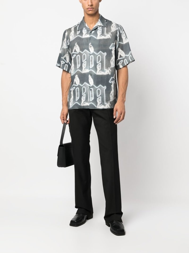 linen monogram-pattern shirt - 2