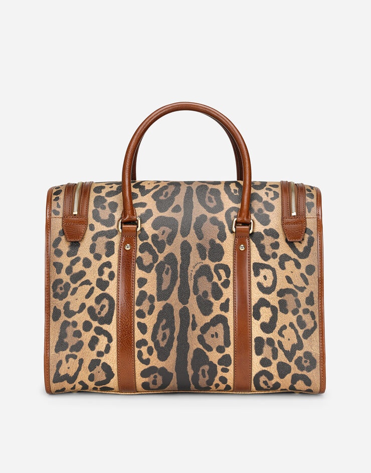 Small pet carrier bag in leopard-print Crespo with branded plate - 4