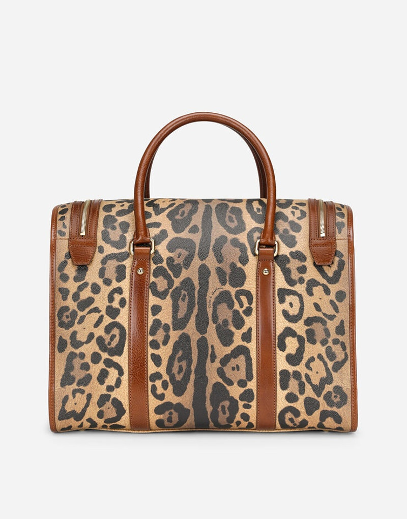 Small pet carrier bag in leopard-print Crespo with branded plate 4
