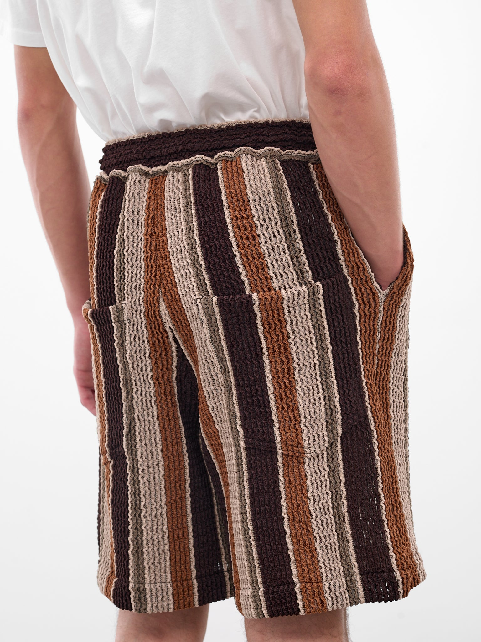 Brown Striped Knit Shorts - 5