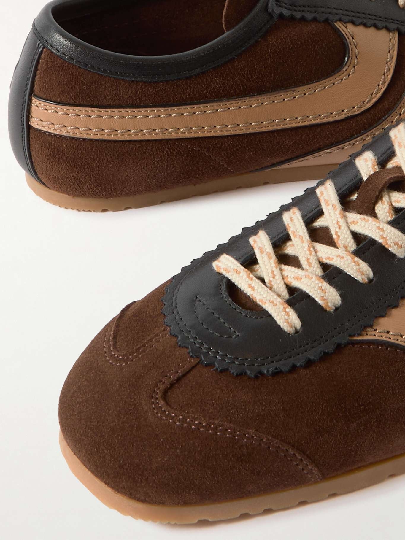 Dries Van Noten Leather-trimmed suede sneakers Brown