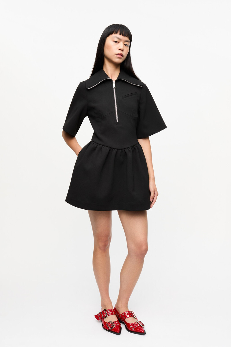 GANNI BLACK BONDED CREPE MINI DRESS outlook