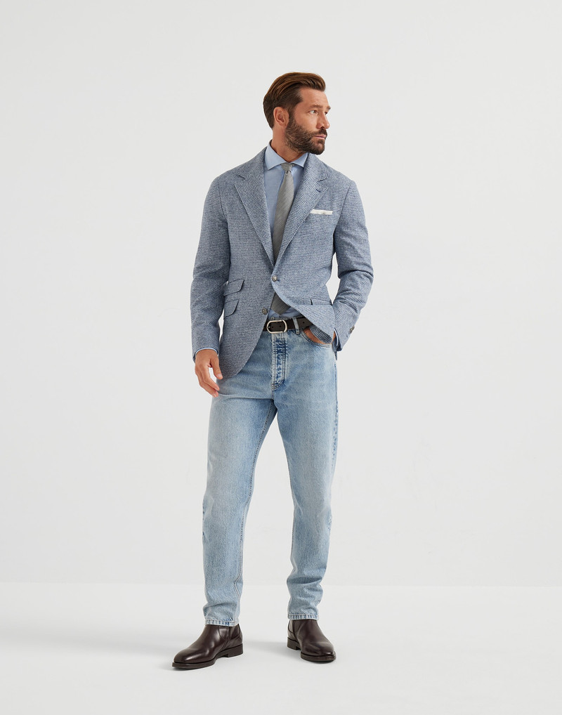 Flecked silk, wool and cashmere checked flannel deconstructed Cavallo blazer with metal buttons 5