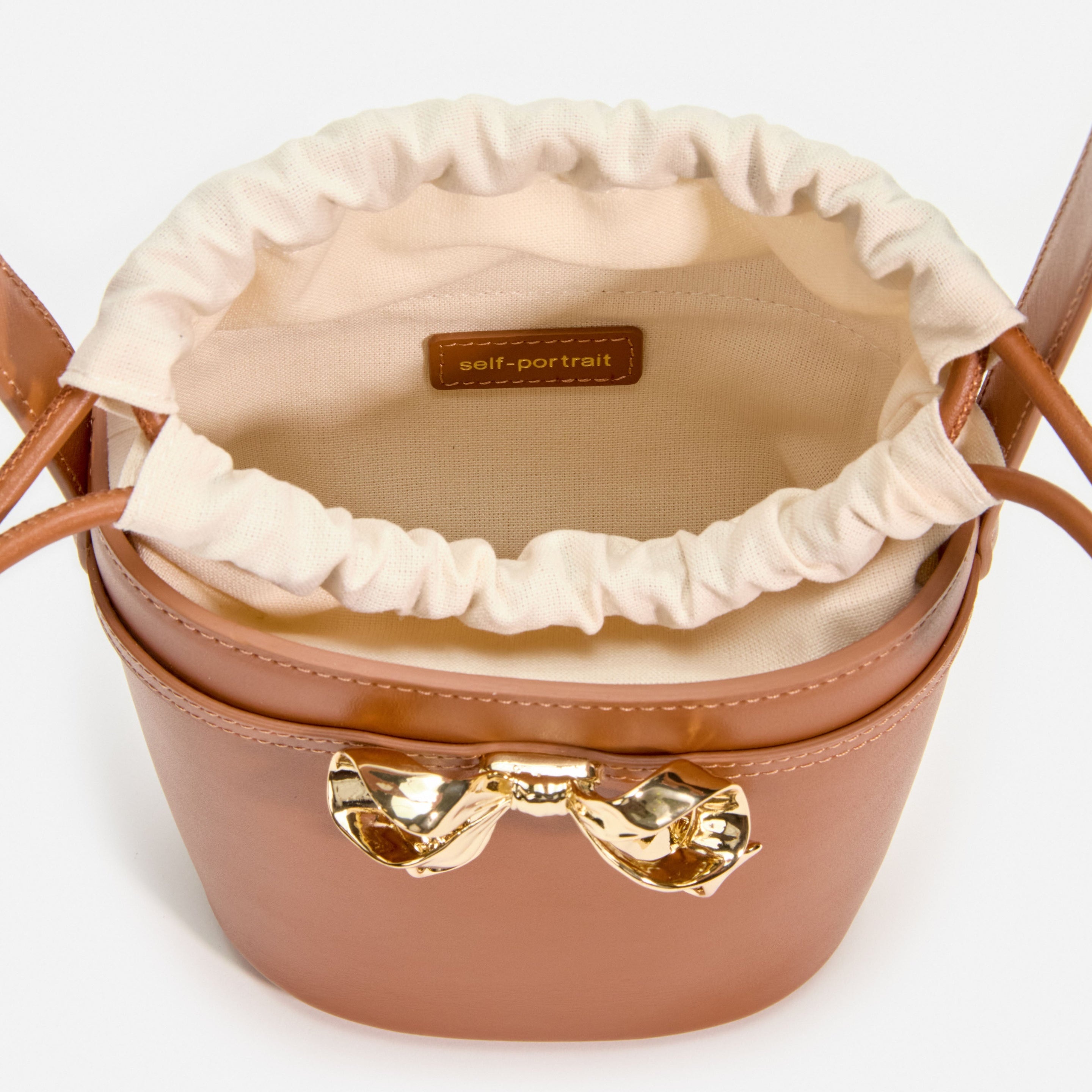 Brown Leather Shoulder Bow Bag - 4