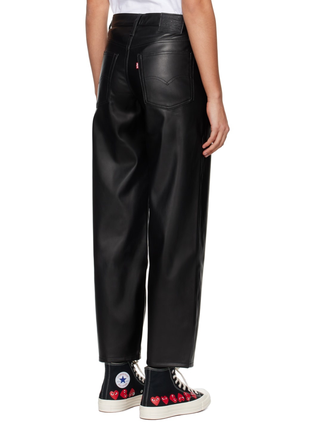 Black Baggy Dad Faux-Leather Trousers - 3