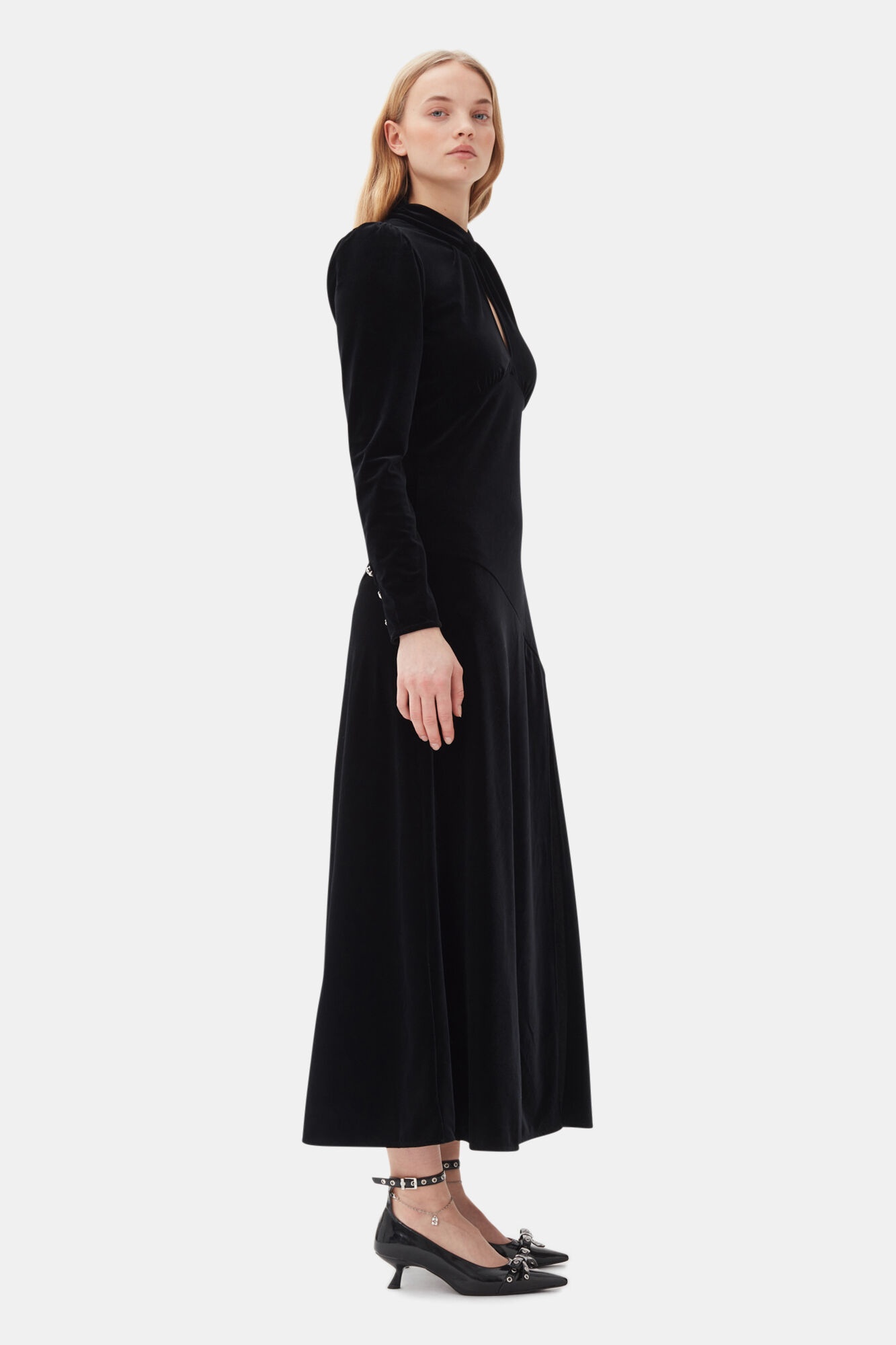 BLACK VELVET LONG DRESS - 4