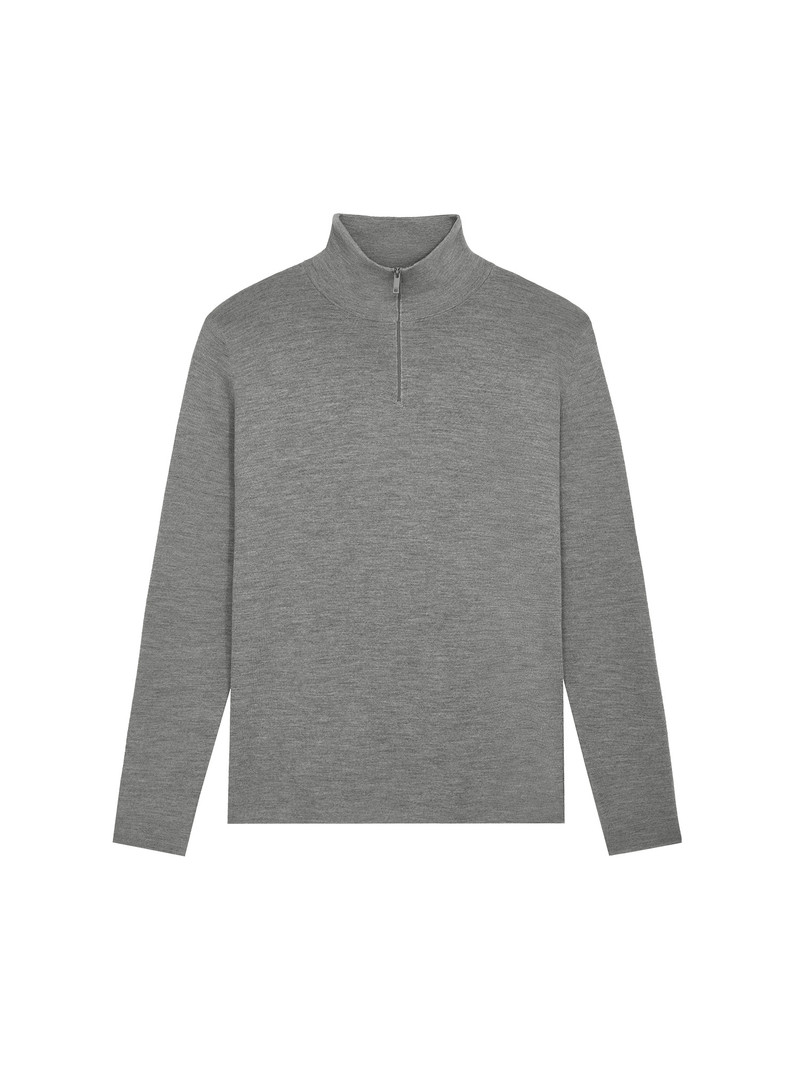 Mens Regenerative Merino Wool Half-Zip Sweater - Grey Marl 1