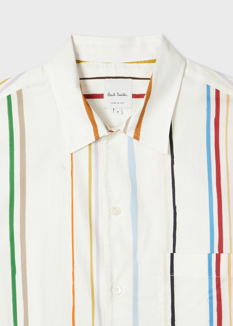 Paul Smith Ecru 'Painted Signature Stripe' Short-Sleeve Shirt outlook