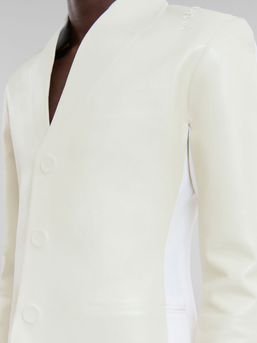 WHITE WOOL AND COATED FABRIC BLAZER - 5