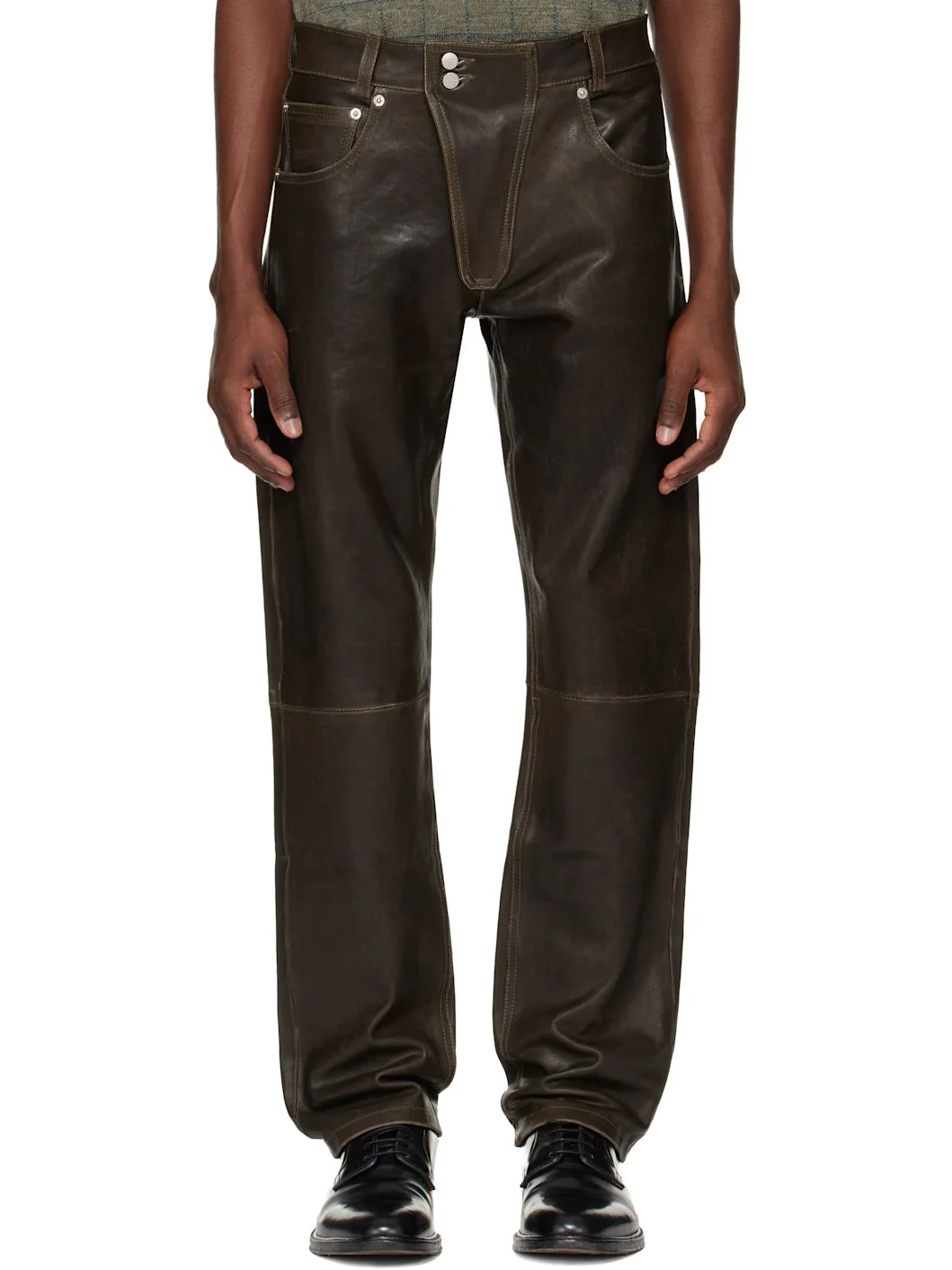 Brown Moto Fly Straight Leg Leather Pants - 1