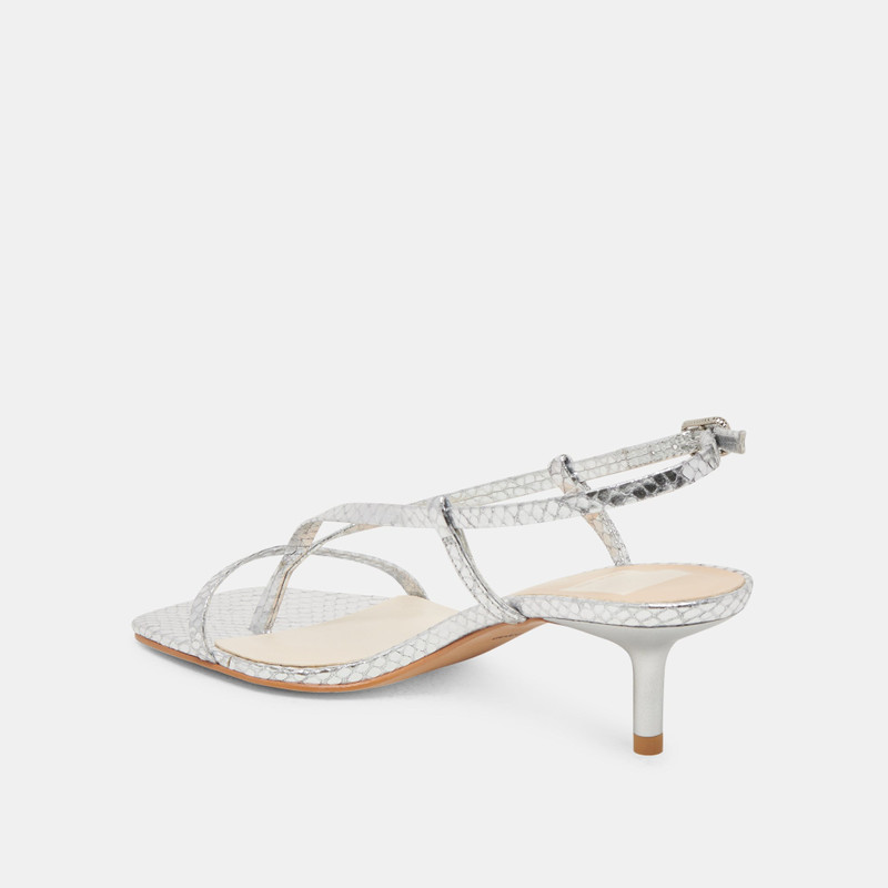 LAURY HEELS SILVER EMBOSSED LEATHER 6