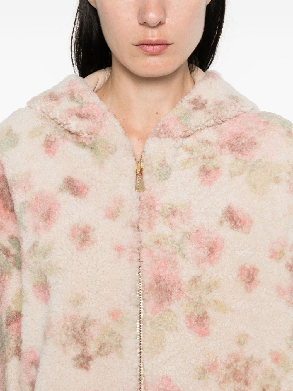 bouquet-print shearling jacket - 5