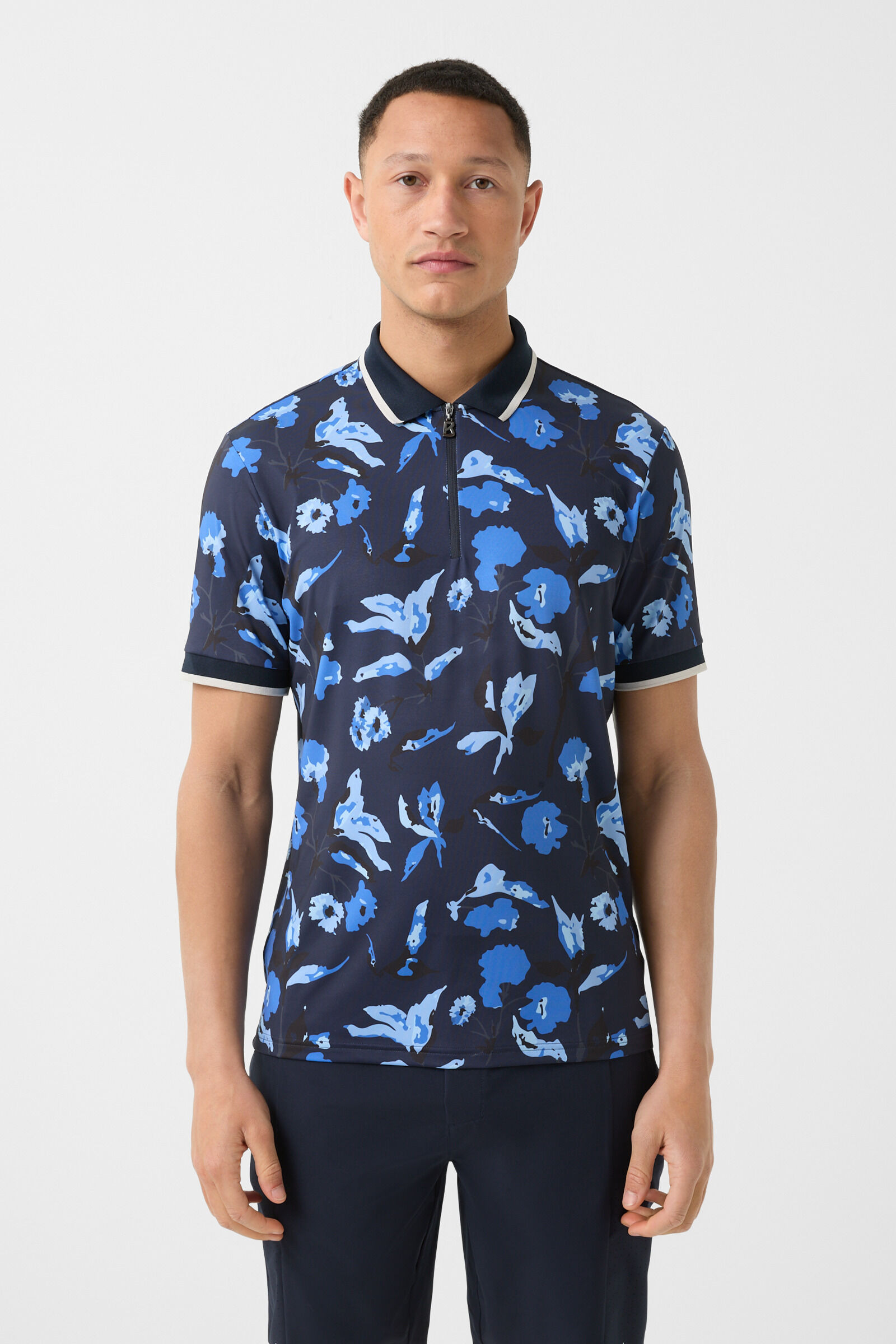 Valentin functional short-sleeved top in Navy blue/light blue - 2