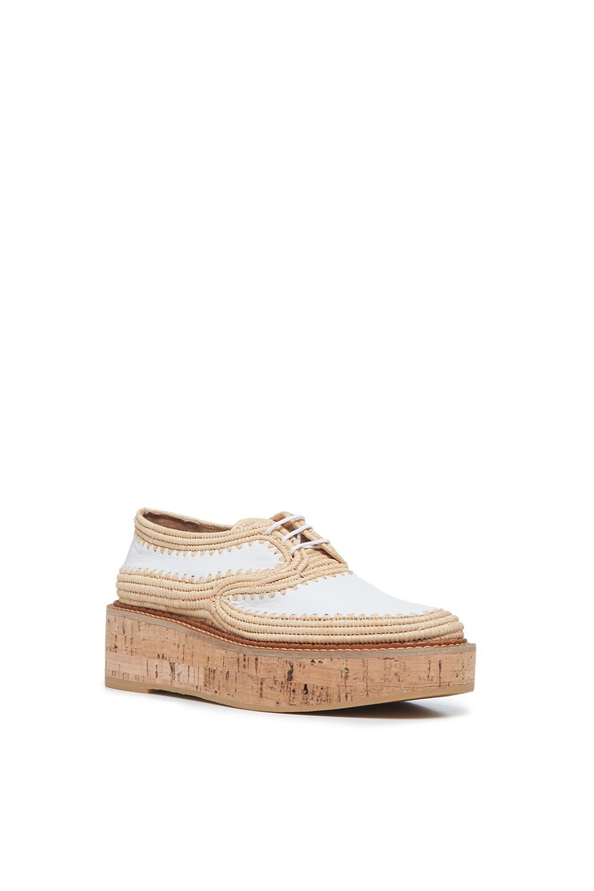 Louis Brogue in White Leather & Raffia - 2