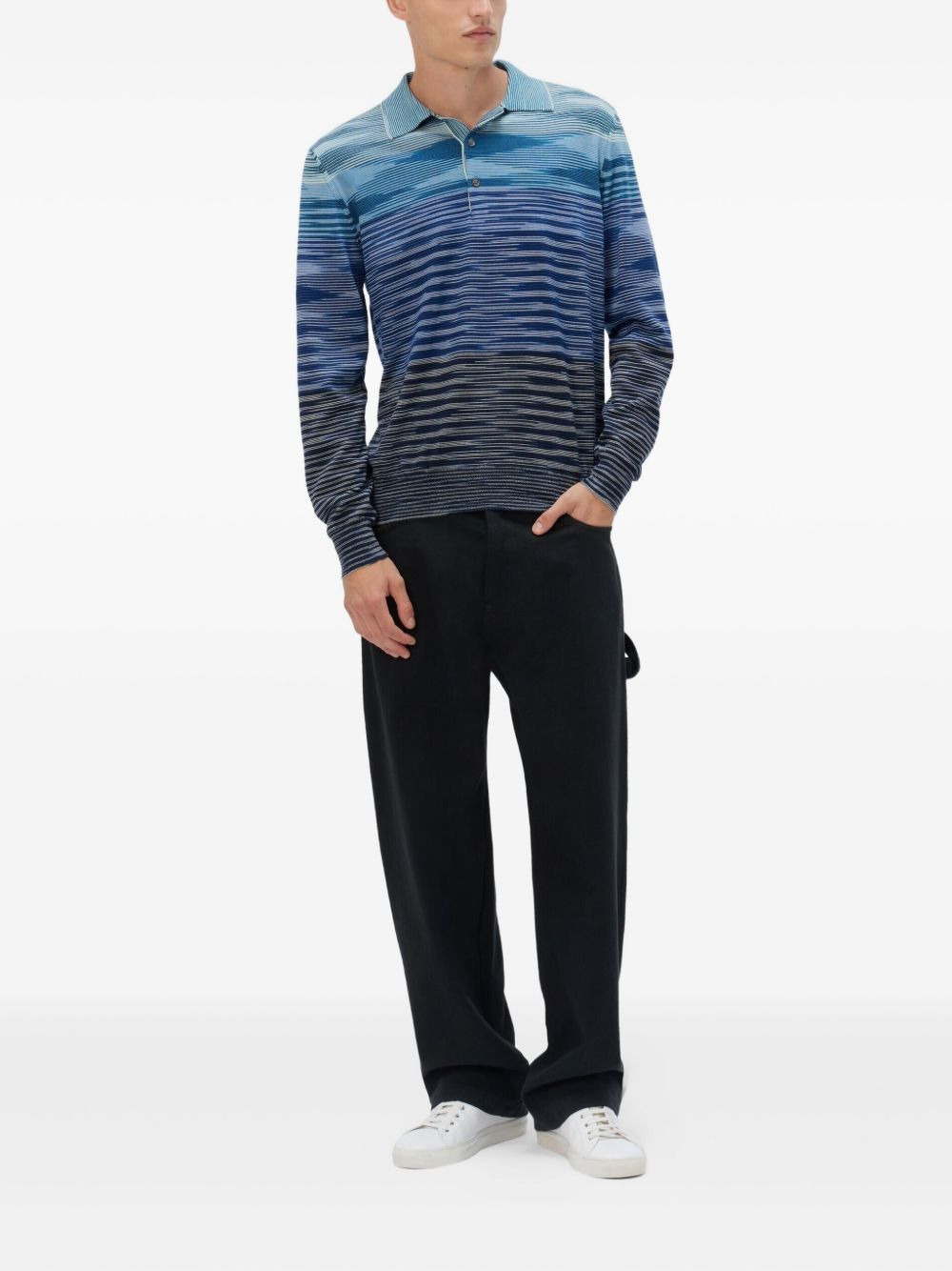 striped long-sleeved polo shirt - 2