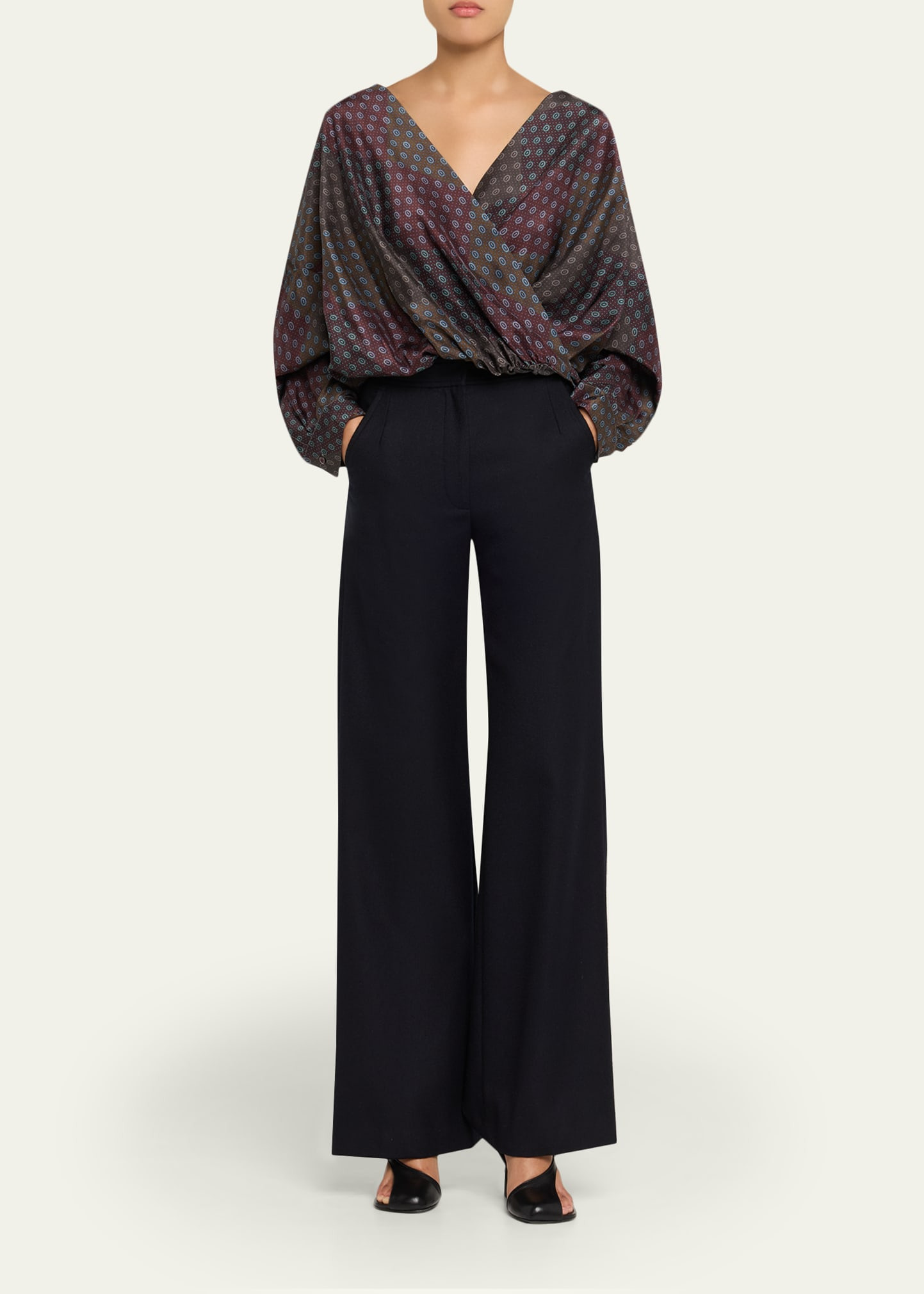 Camiel Printed Long-Sleeve Wrap Top - 2