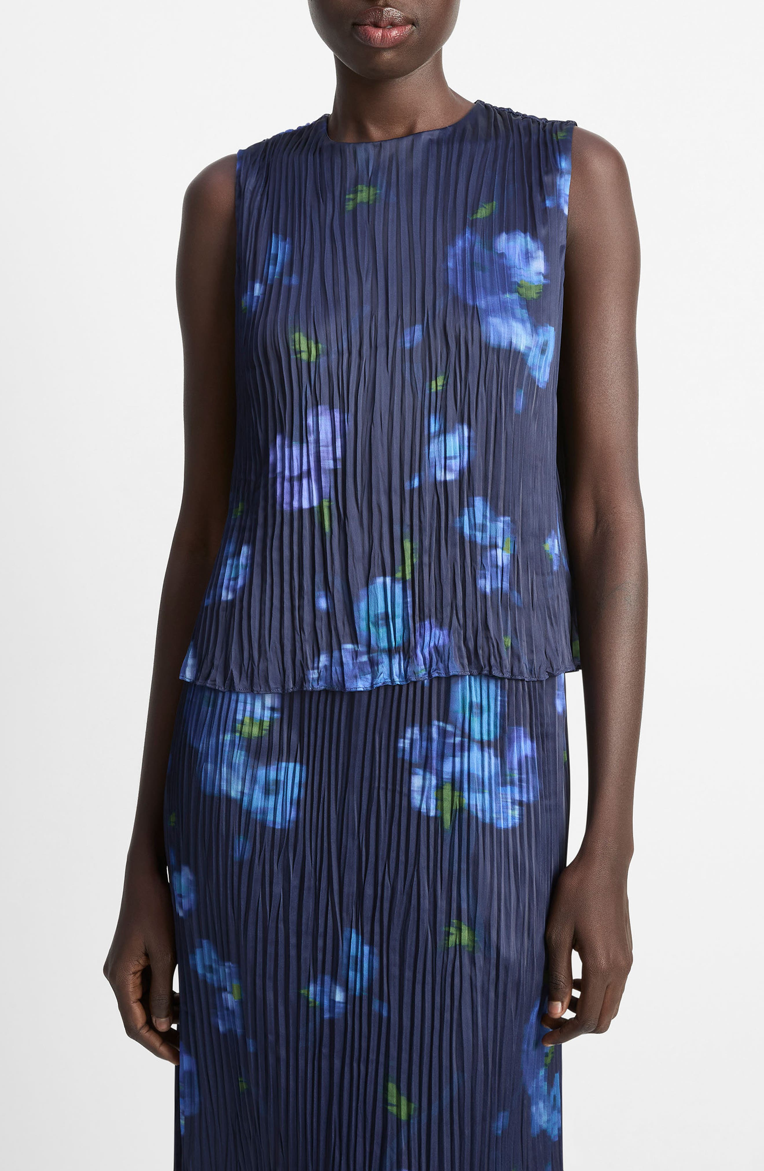 Vince Poppy Blur Crushed Pleated Sleeveless Top in Midnight at Nordstrom - 1
