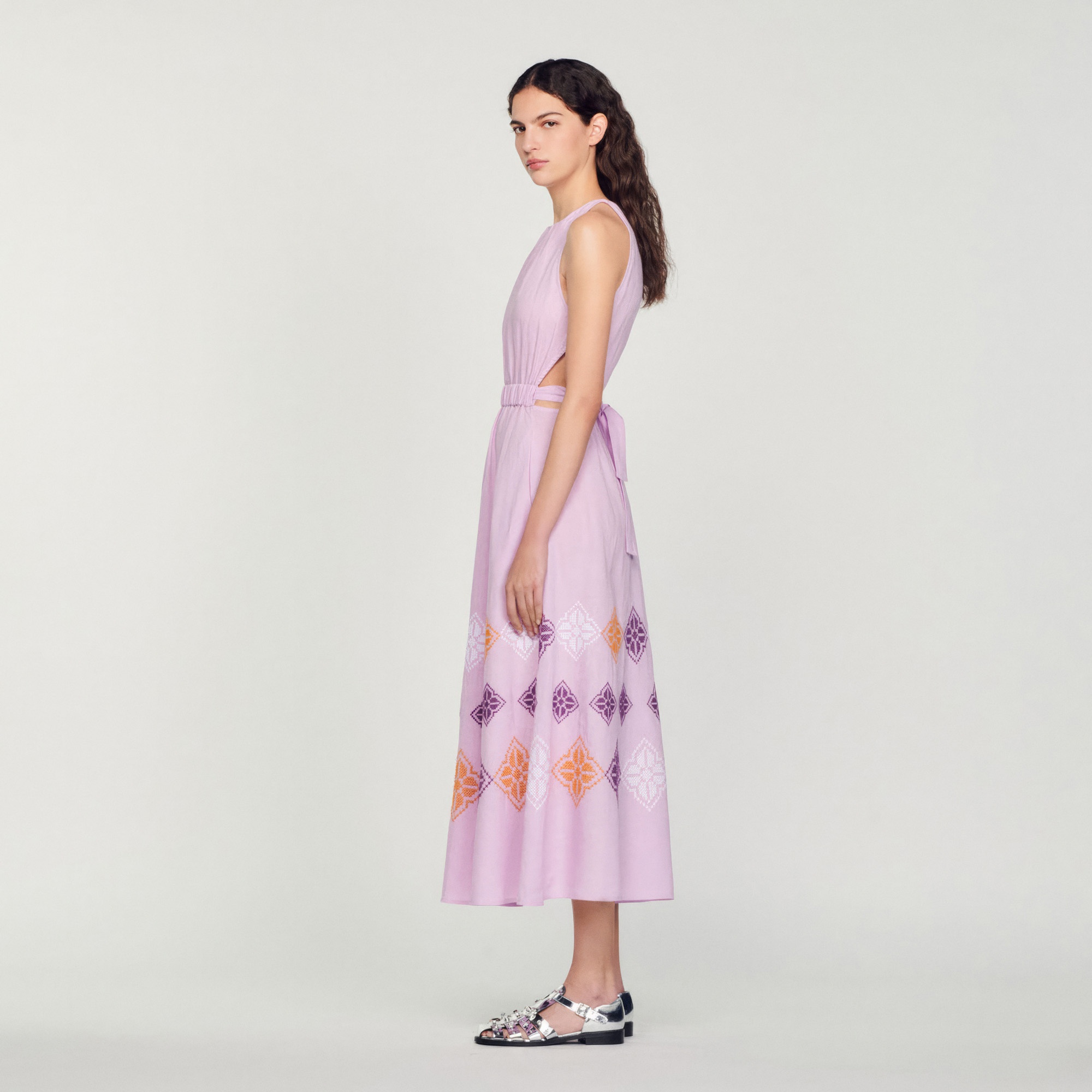 Long embroidered linen dress - 7