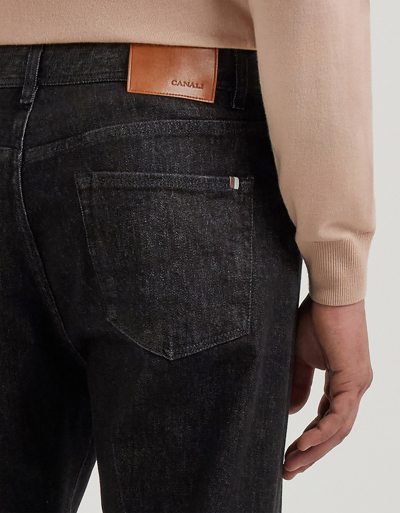 BLACK REGULAR FIT MIXED FABRIC DENIM BOOTCUT PANTS 4