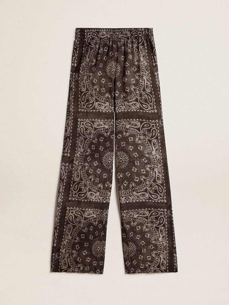 Anthracite-gray joggers with paisley print 1