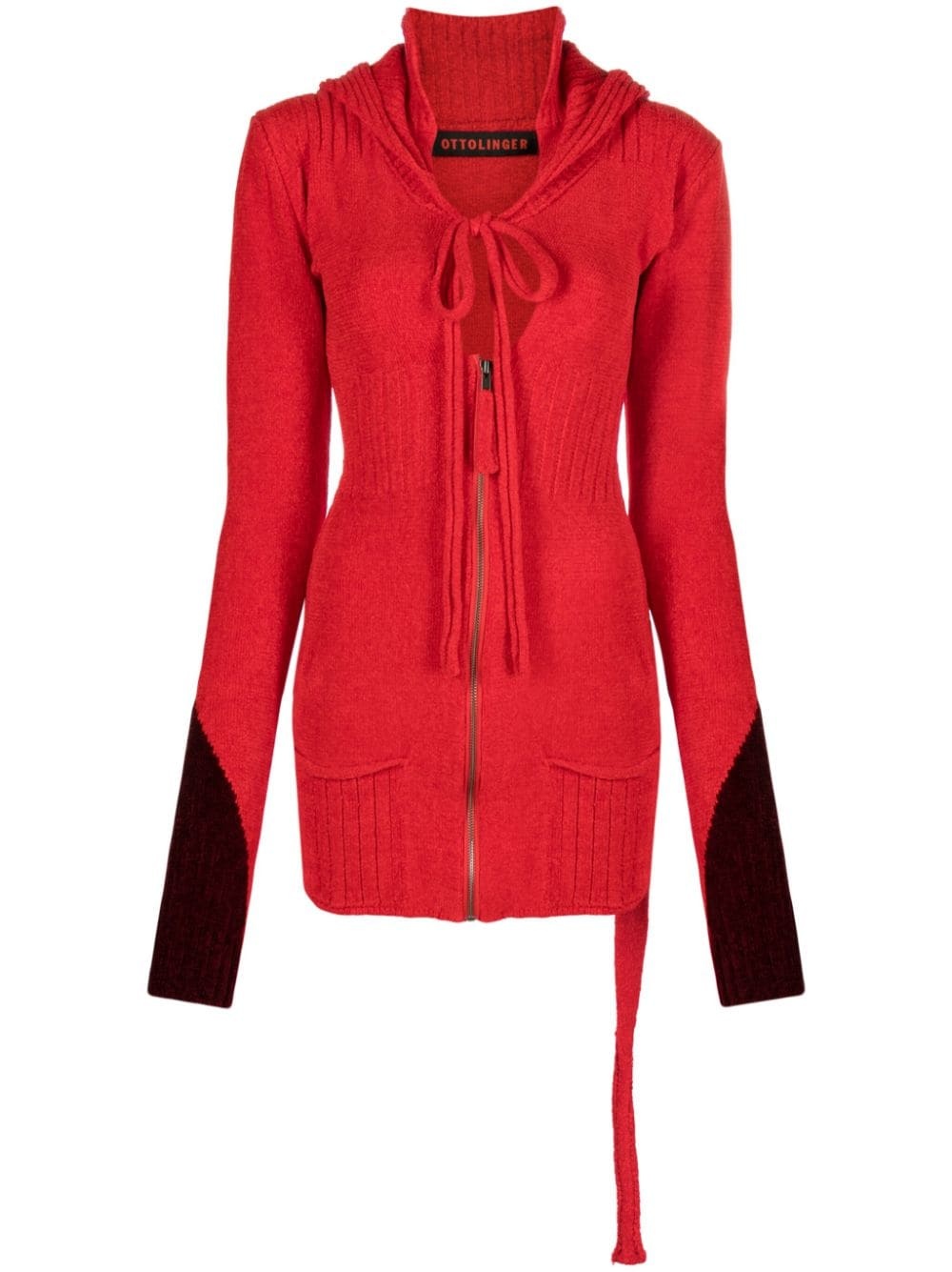 two-tone zip-up cardigan - 1