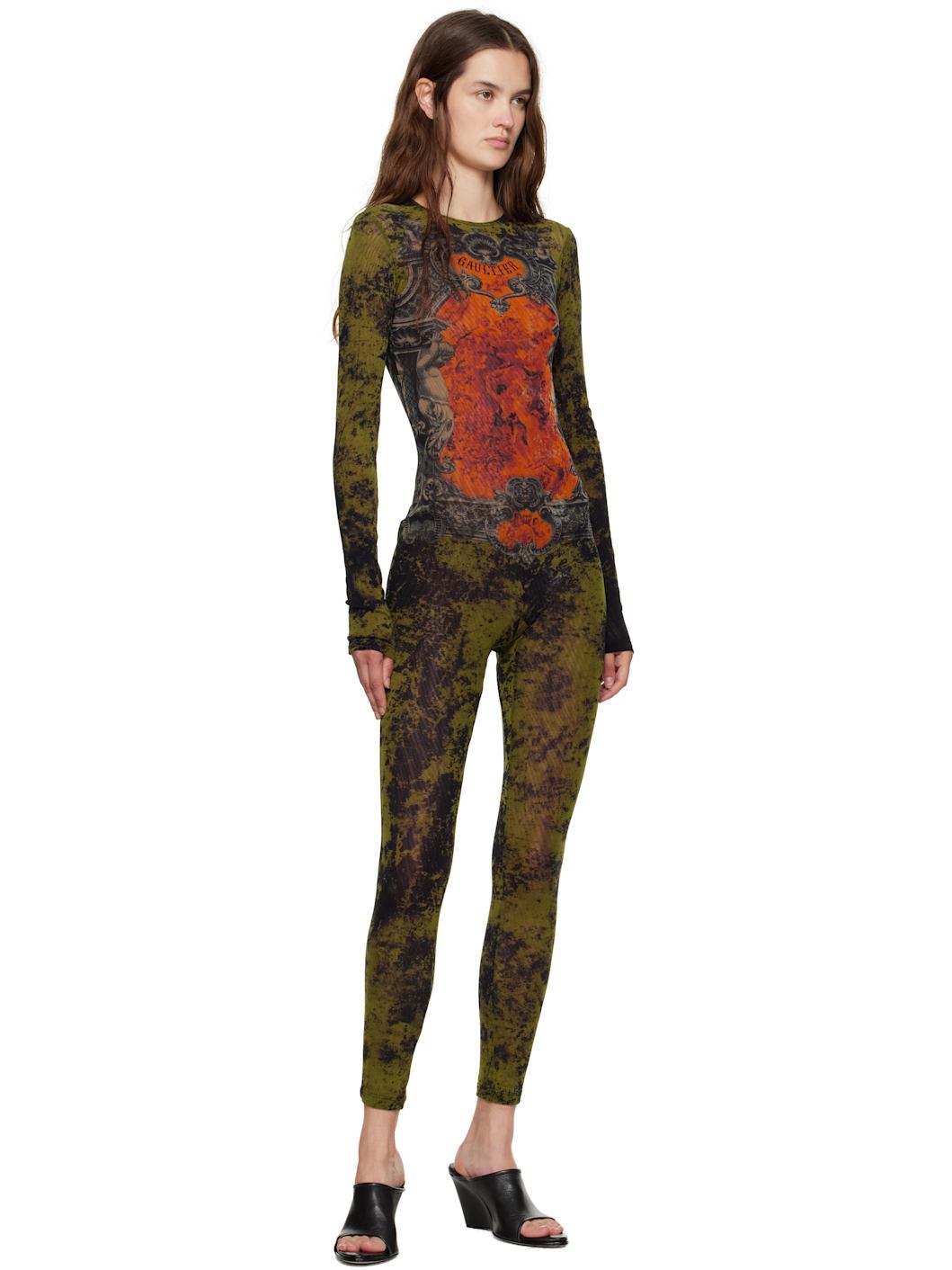 Khaki & Orange 'The Médaillon' Jumpsuit - 4