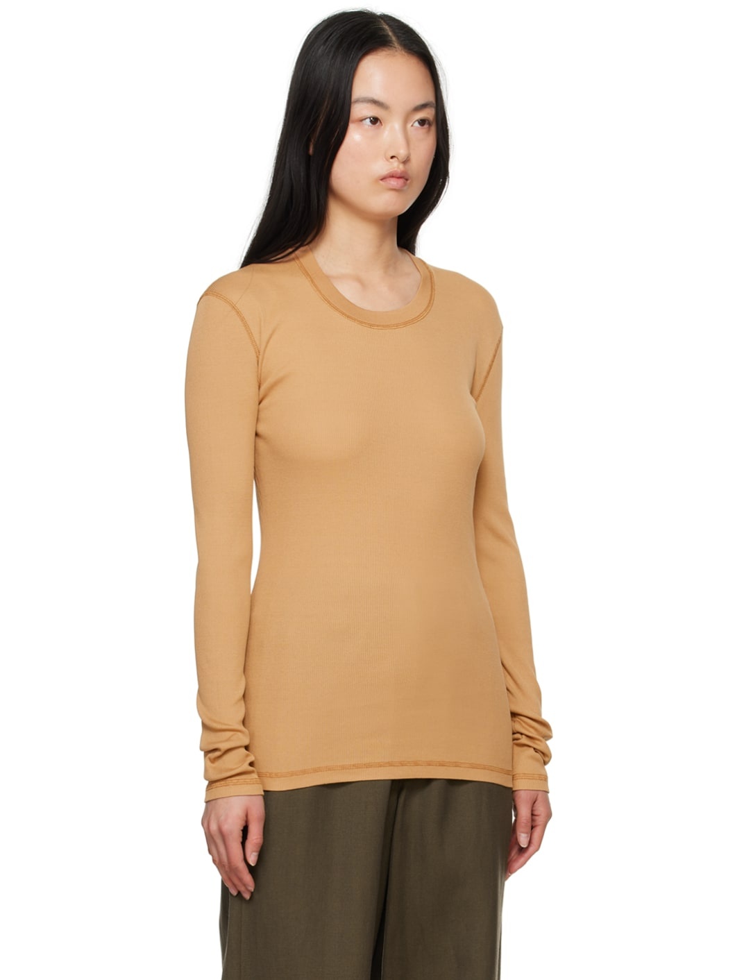 Orange Rib Long Sleeve T-Shirt - 2