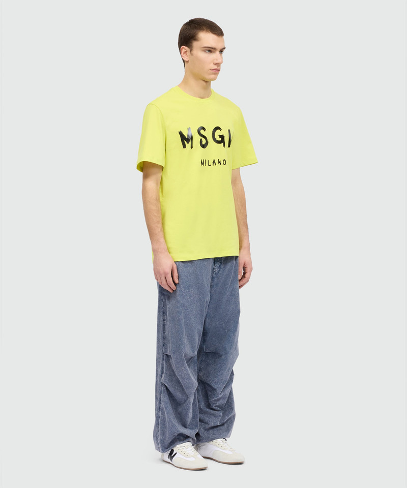 Lime short-sleeve cotton jersey T-shirt with brushed logo on the front 4