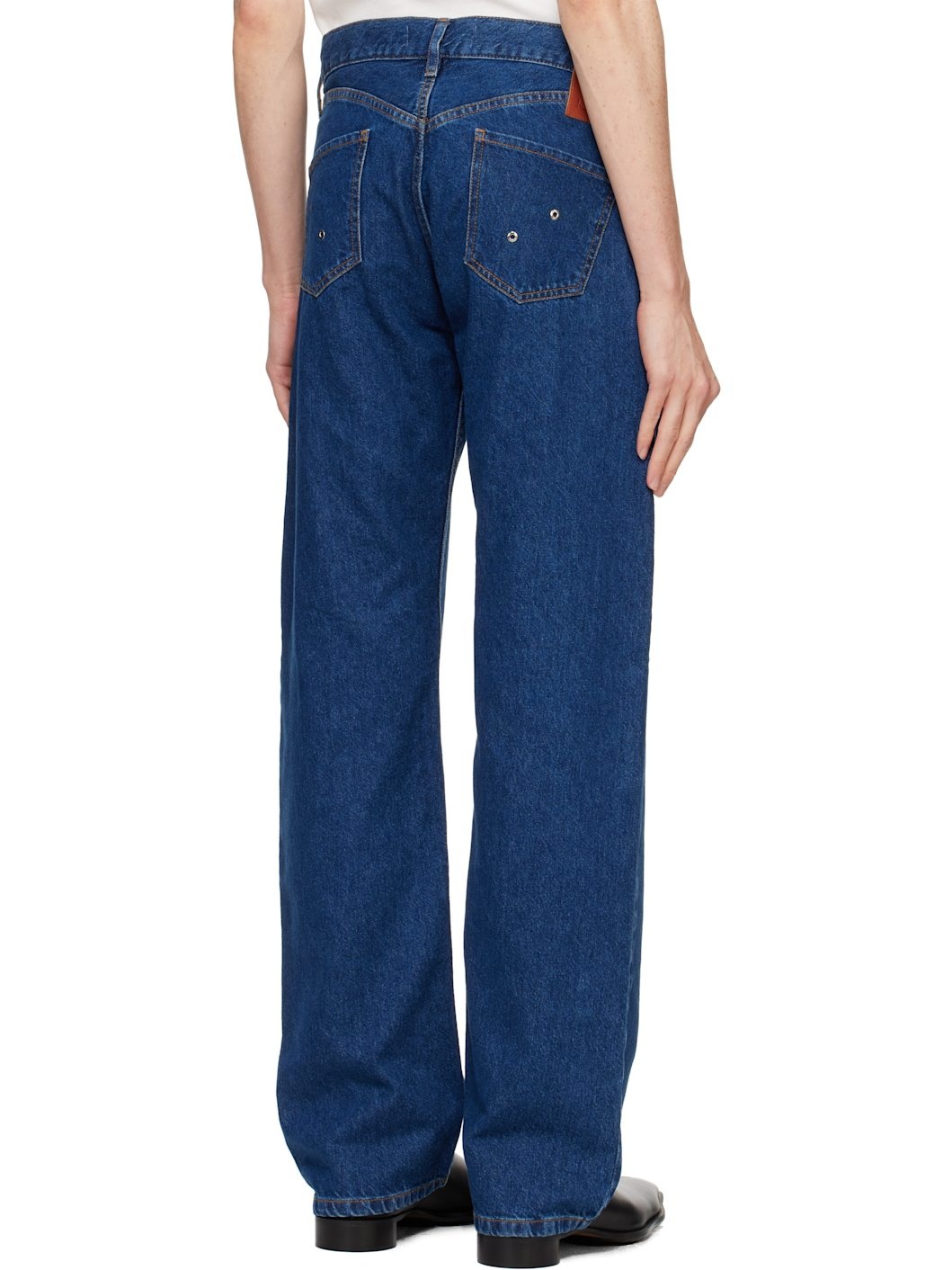 Blue Straight Legs Lace Up Jeans - 3