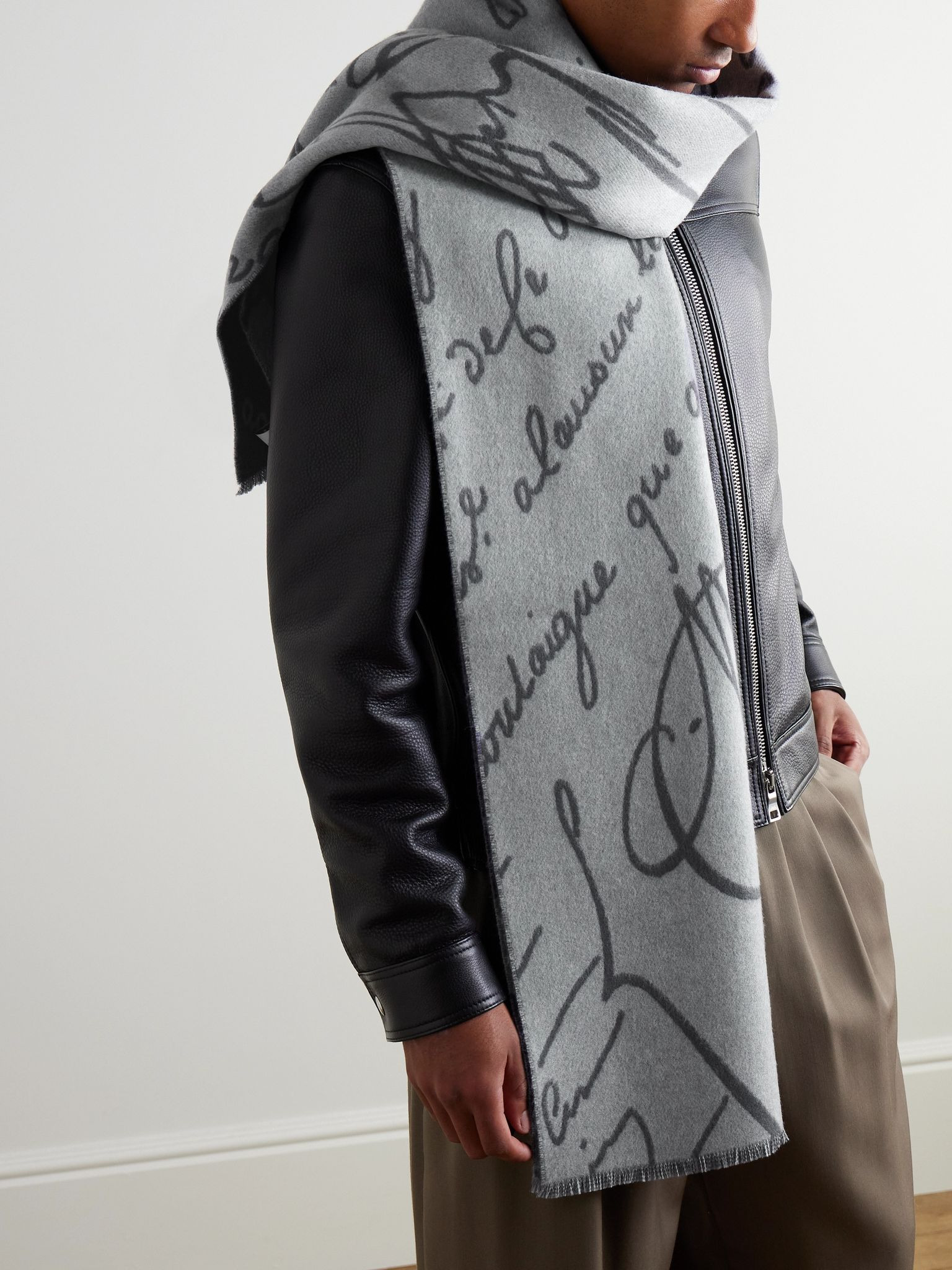 Scritto Wool-Jacquard Scarf Gray - 2