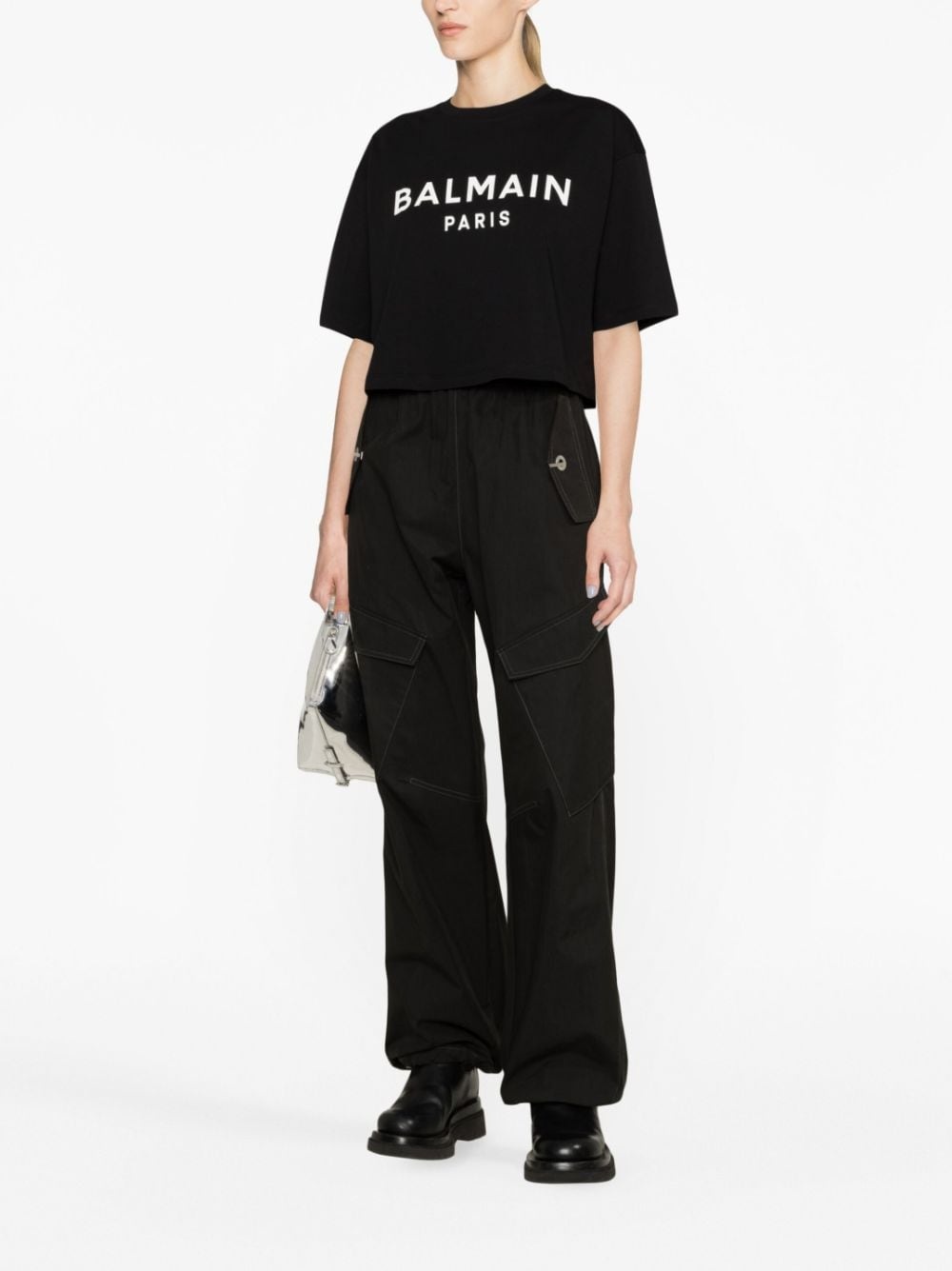 Balmain Logo Organic Cotton Cropped T Shirt - 3