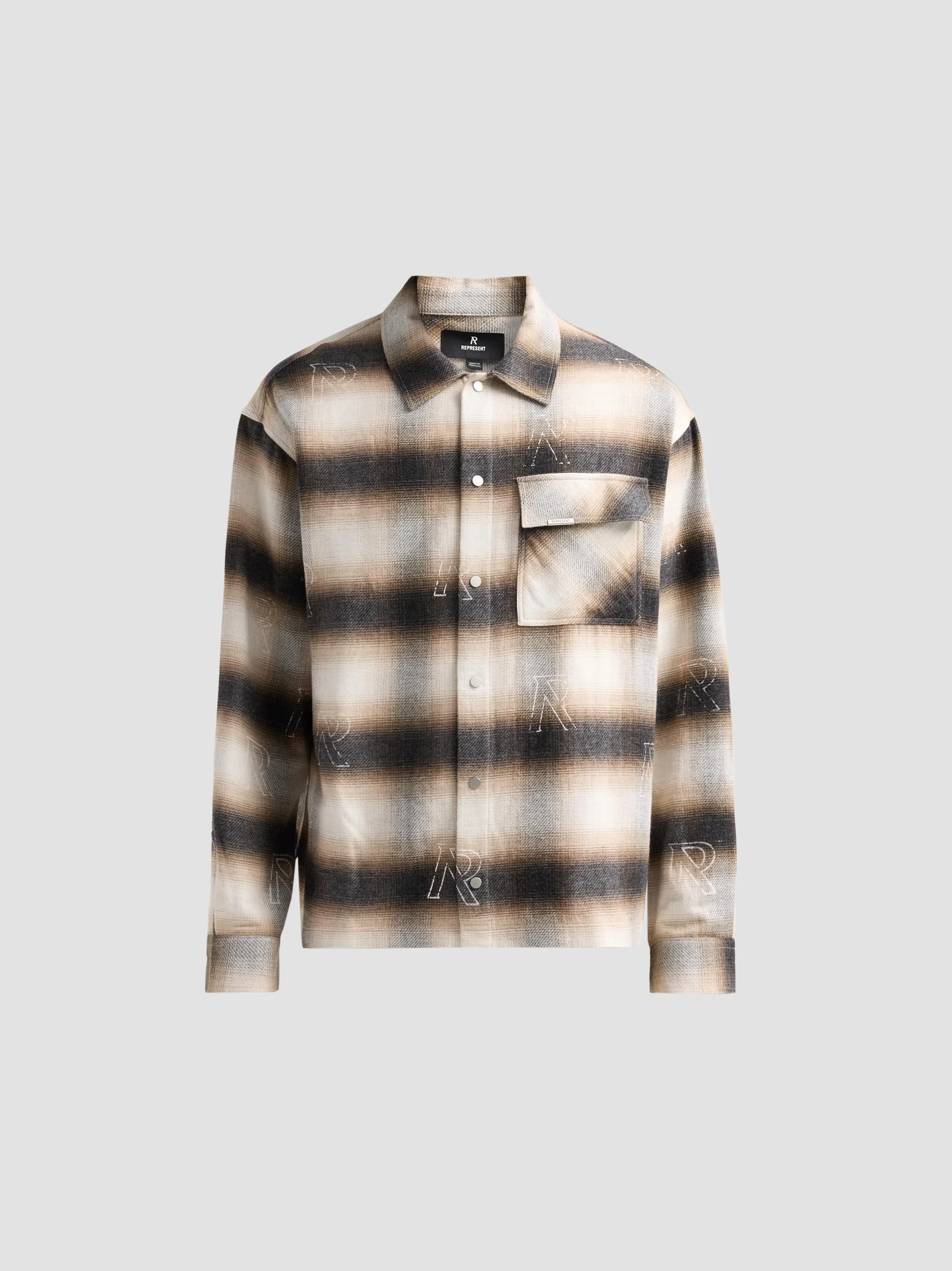 Men's All Over Initial Cotton-Blend Flannel Shirt - Latte - 1