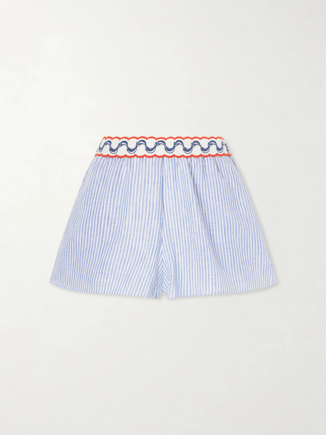 Embroidered Striped Linen Shorts - 1