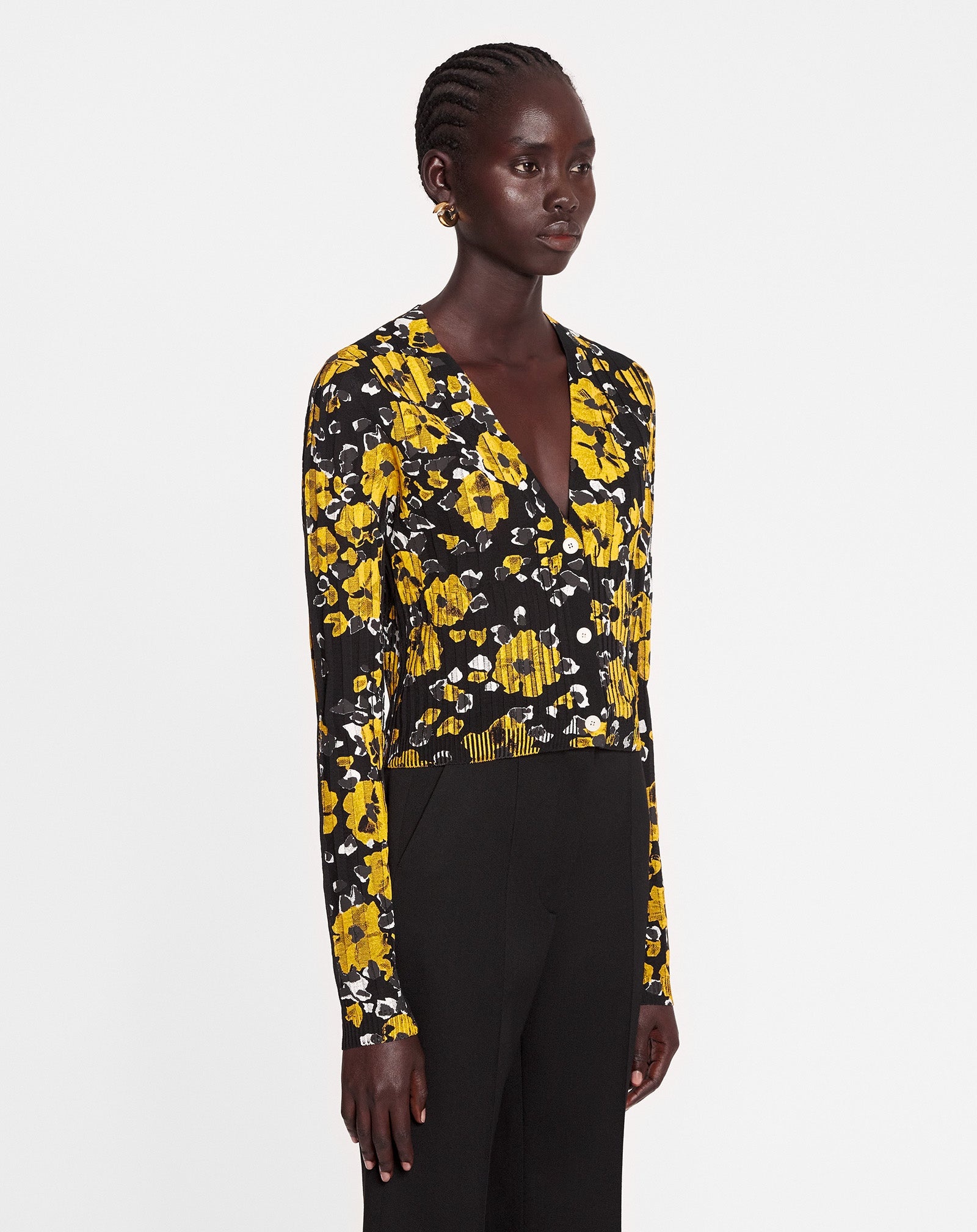 PRINTED SILK AND COTTON V-NECK CARDIGAN - 3