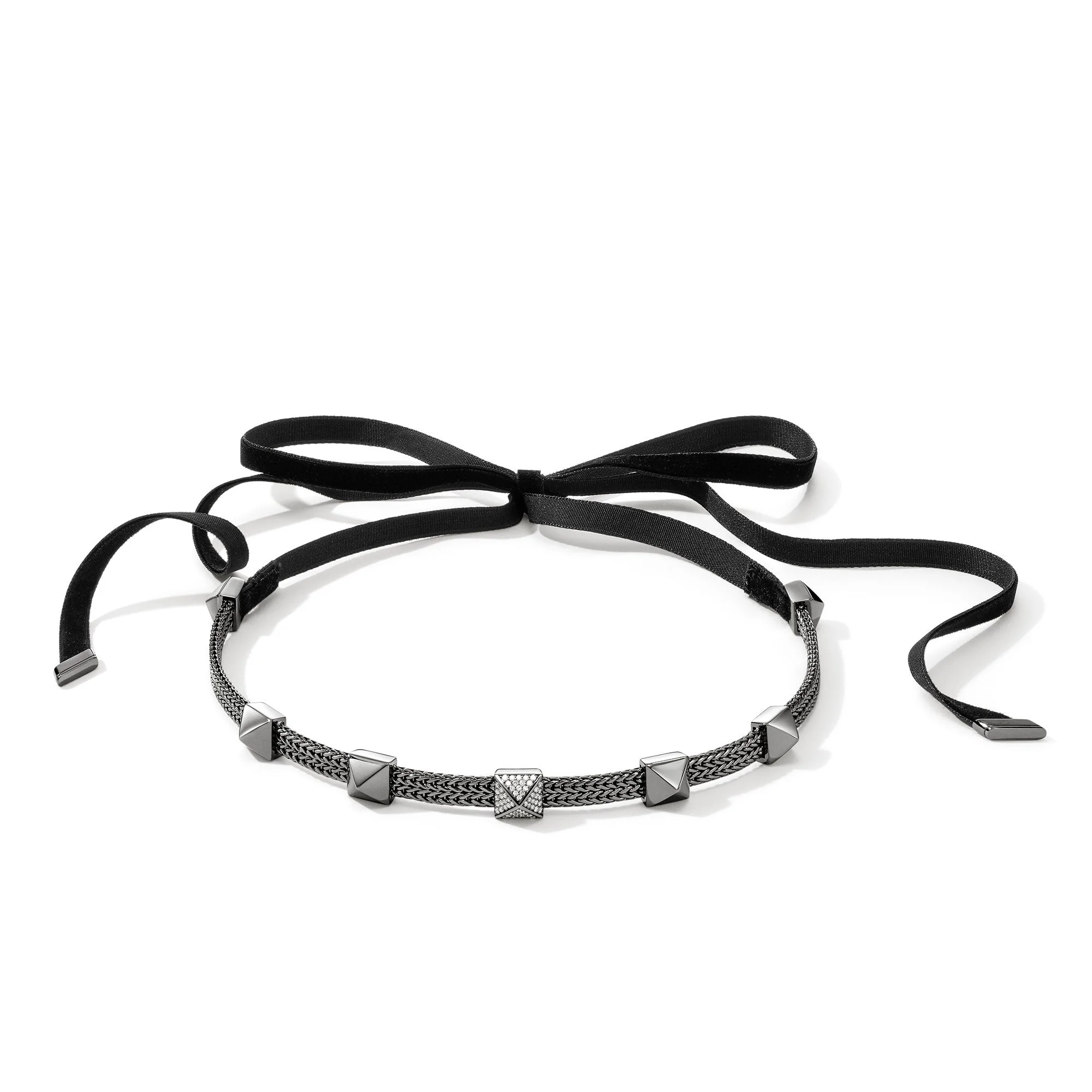Icon Stud Choker, Dark Silver, Diamonds, Velvet Ribbon - 1