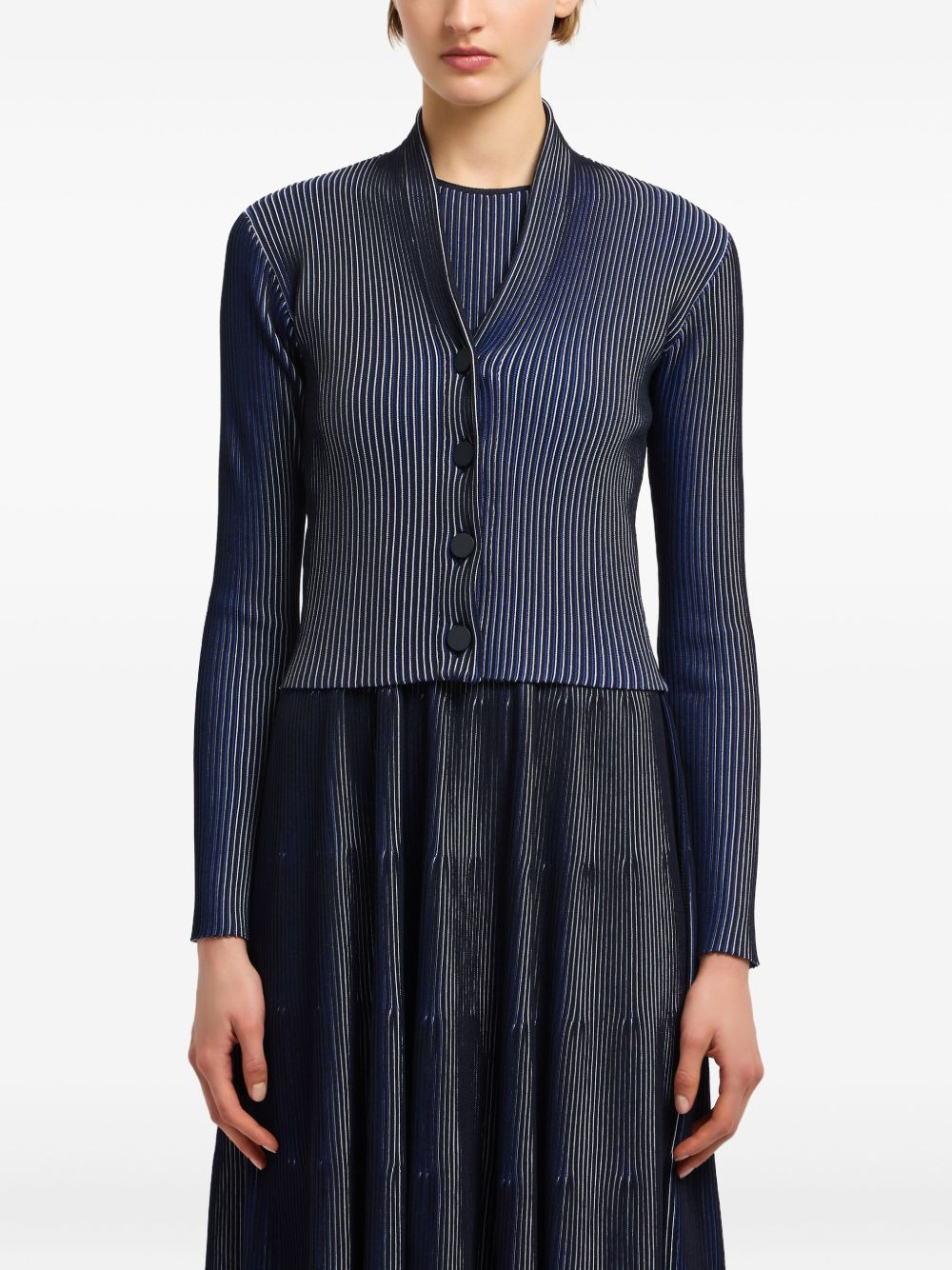 pleated button-fastening cardigan - 3