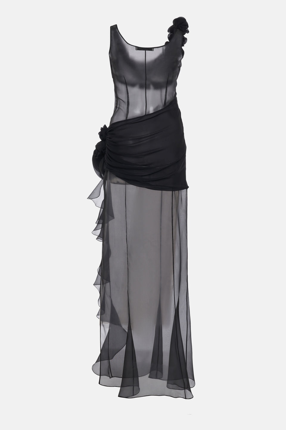 SILK ORGANZA EVENING DRESS WITH VOLANT - 2