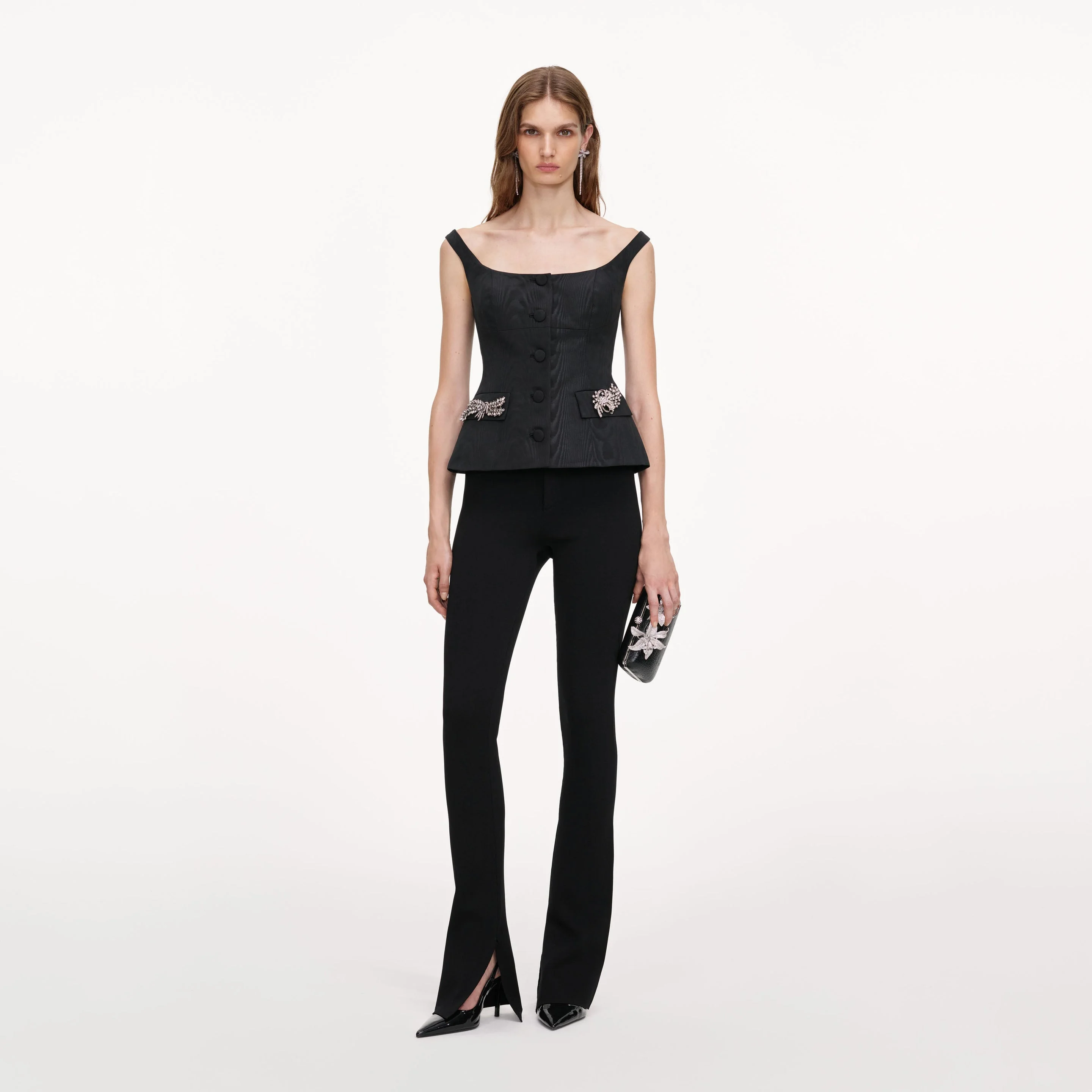 Black Structured Bardot Top - 1