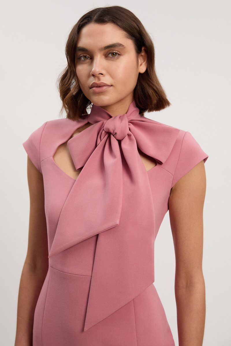 KAREN MILLEN Petite Compact Stretch Bow Tie Neck Tailored Pencil Midi Dress outlook