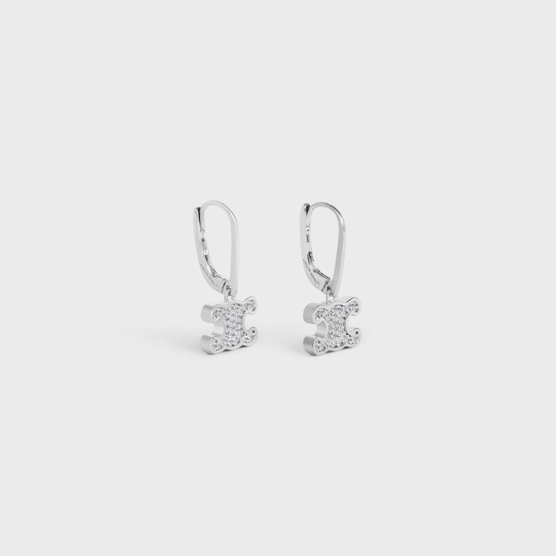 CELINE Triomphe Rhinestone Earrings in Brass with Rhodium Finish and Crystals outlook