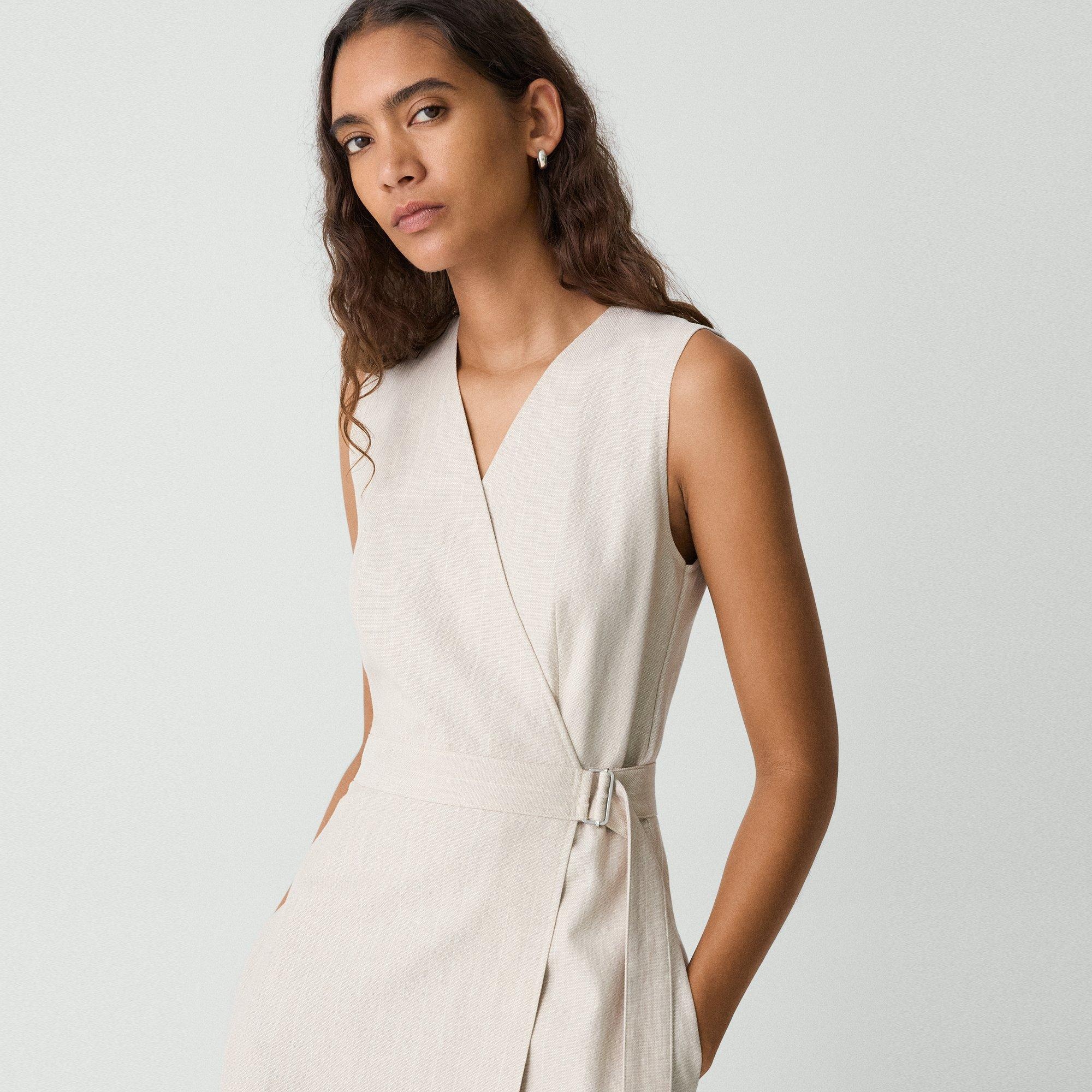 Sleeveless A-Line Wrap Dress in Striped Canvas - 5