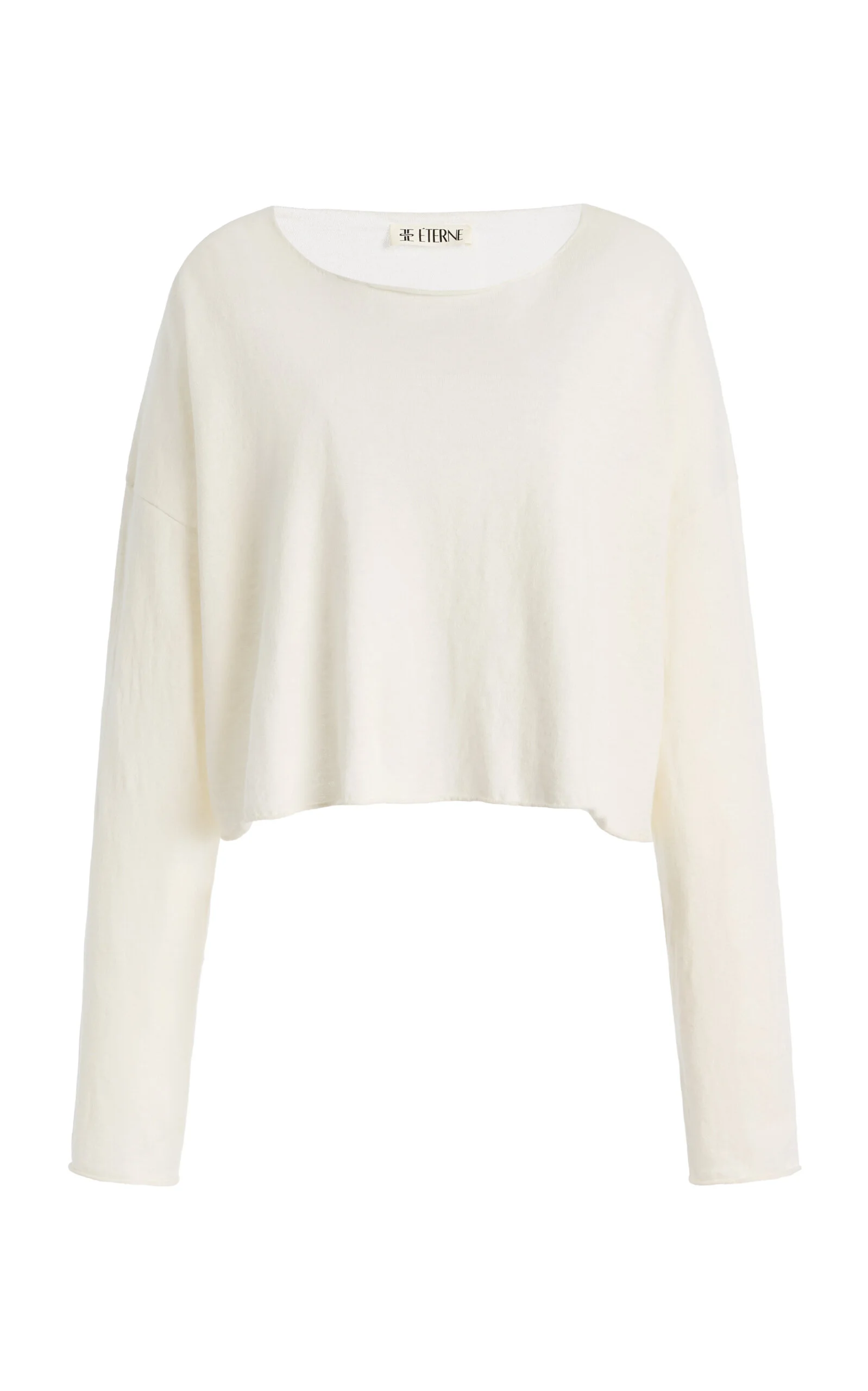 Cotton Cropped Boat-Neck Top ivory - 1