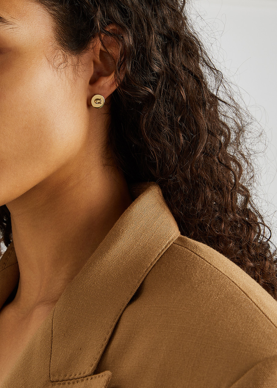 Coach Signature C Stud Earrings, Earrings, Gold, One Size, Embossed - 3