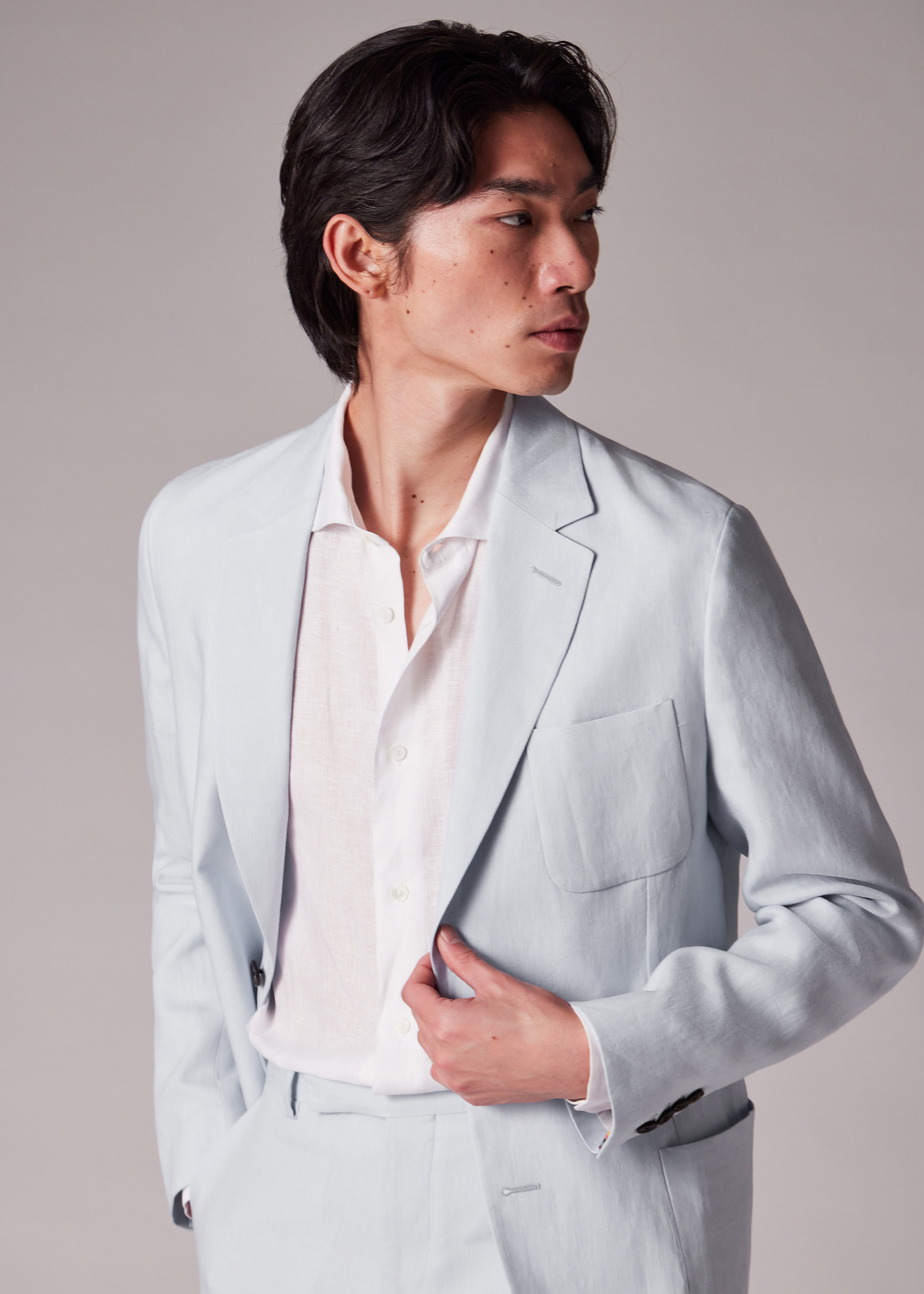 Pale Blue Linen Patch-Pocket Unlined Blazer - 8