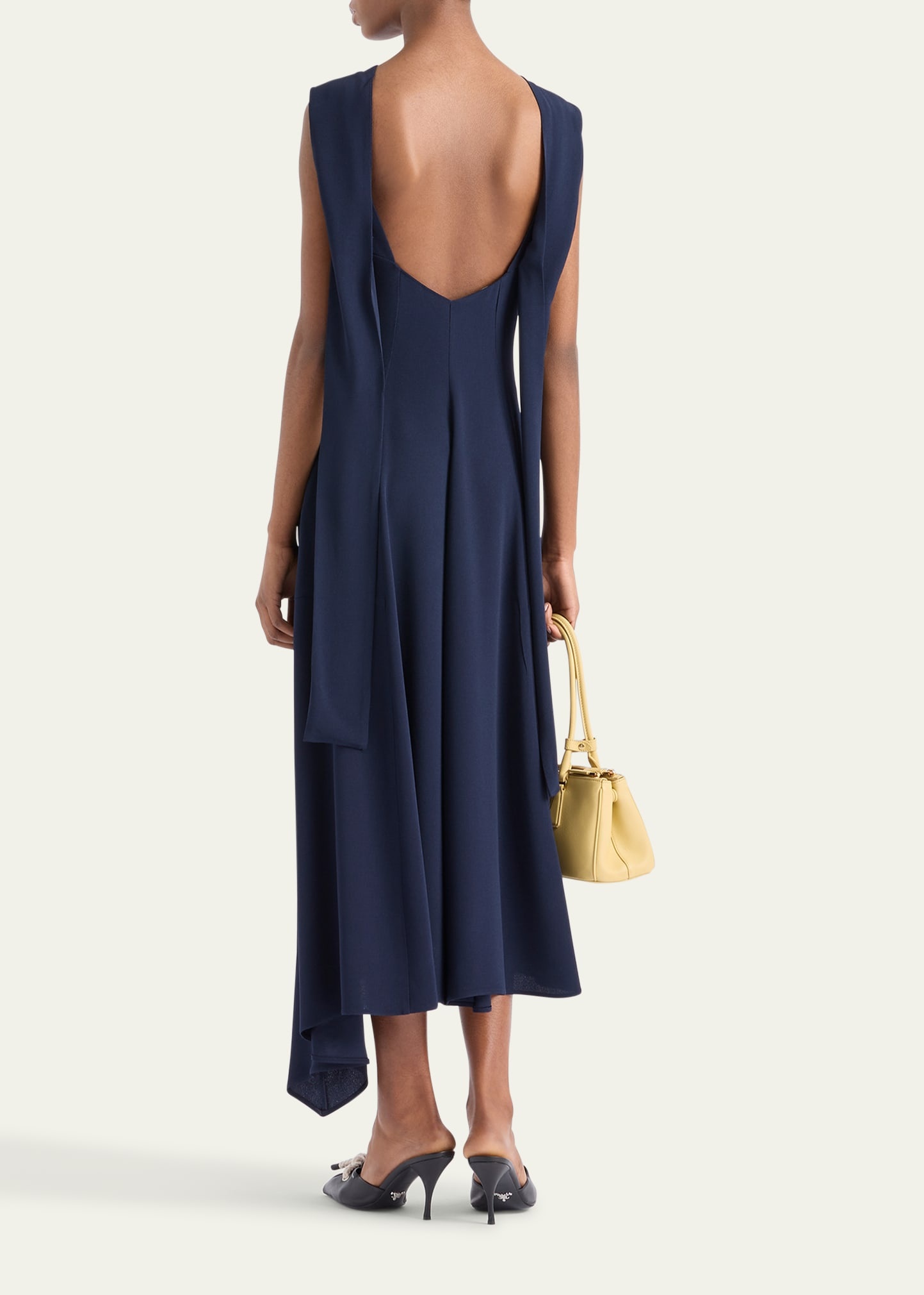 Neck-Scarf Backless Cady Crepe Midi Dress - 3