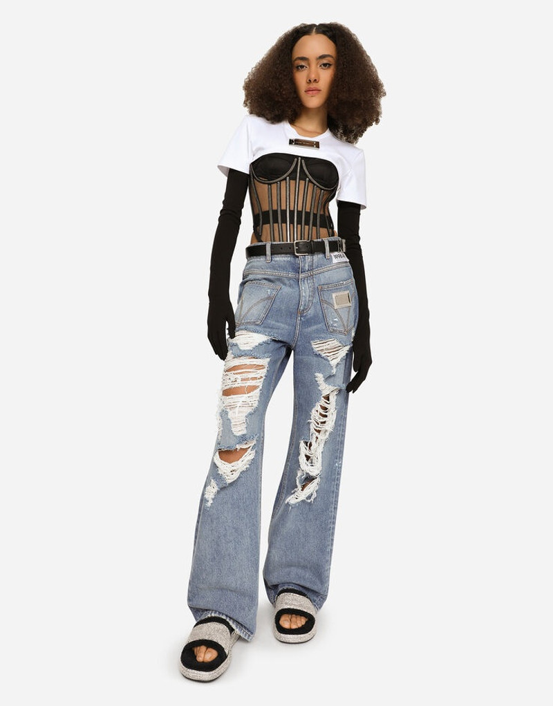 Cropped jersey T-shirt with “KIM Dolce&Gabbana” tag 7