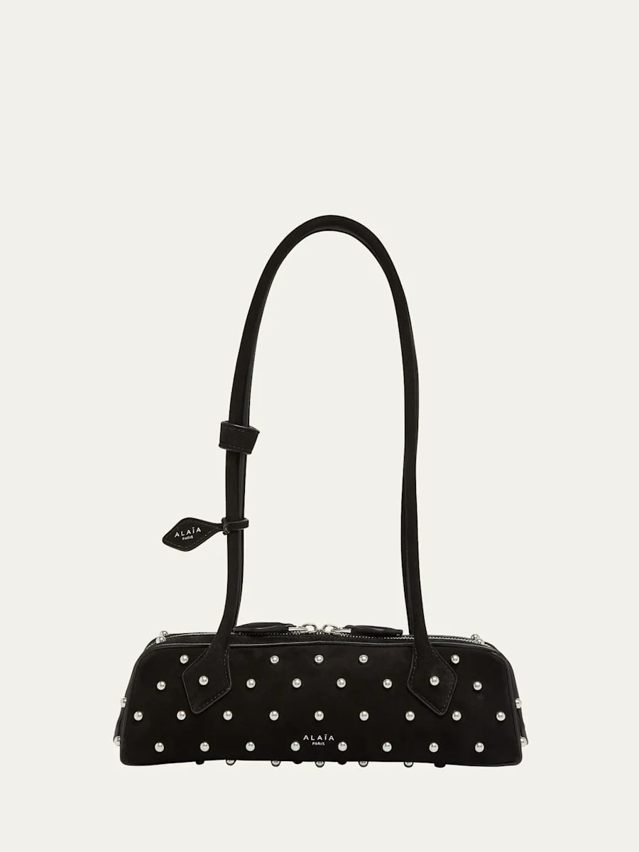 Le Teckel Small Shoulder Bag in Studded Suede - 1